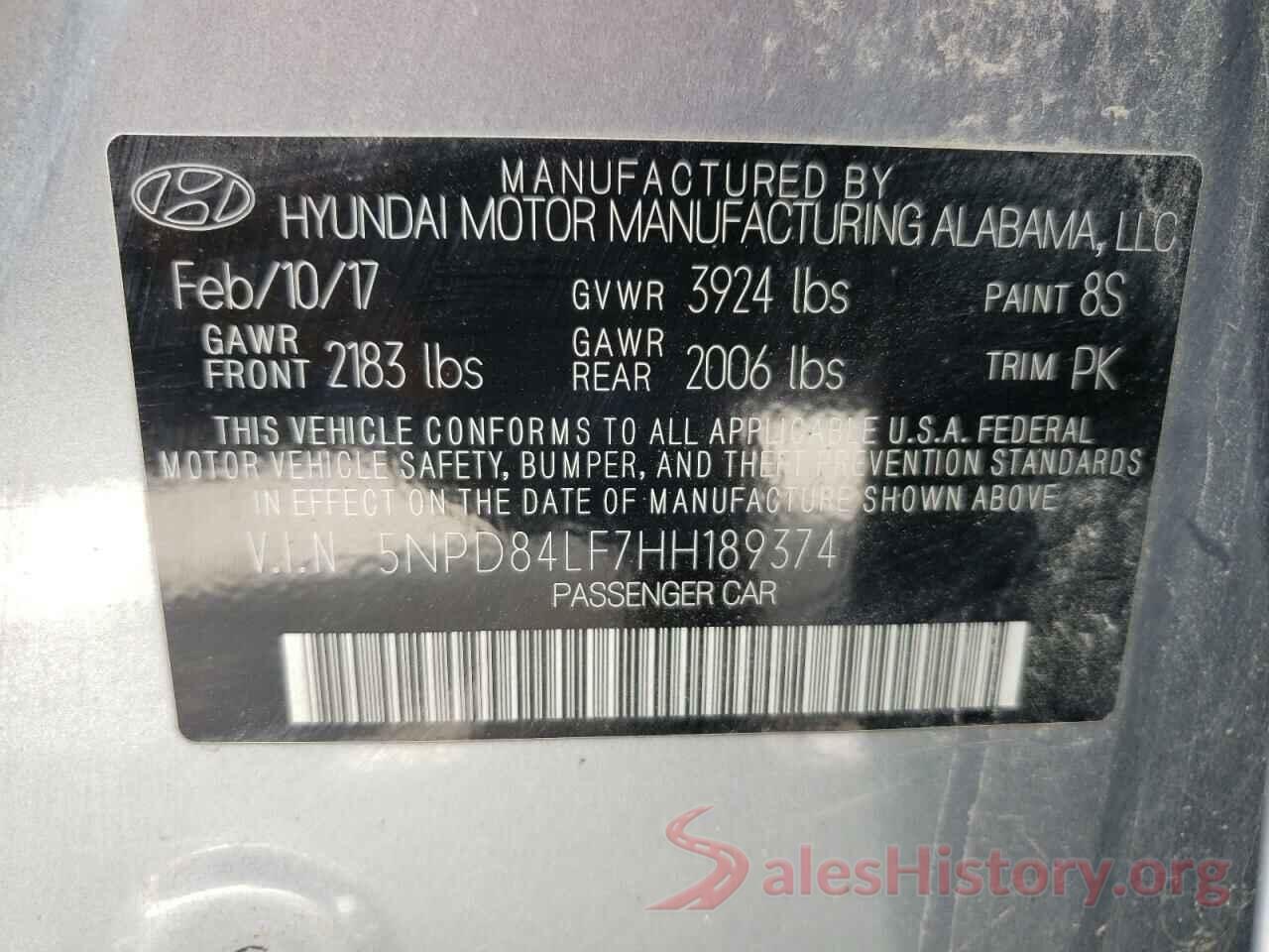 5NPD84LF7HH189374 2017 HYUNDAI ELANTRA