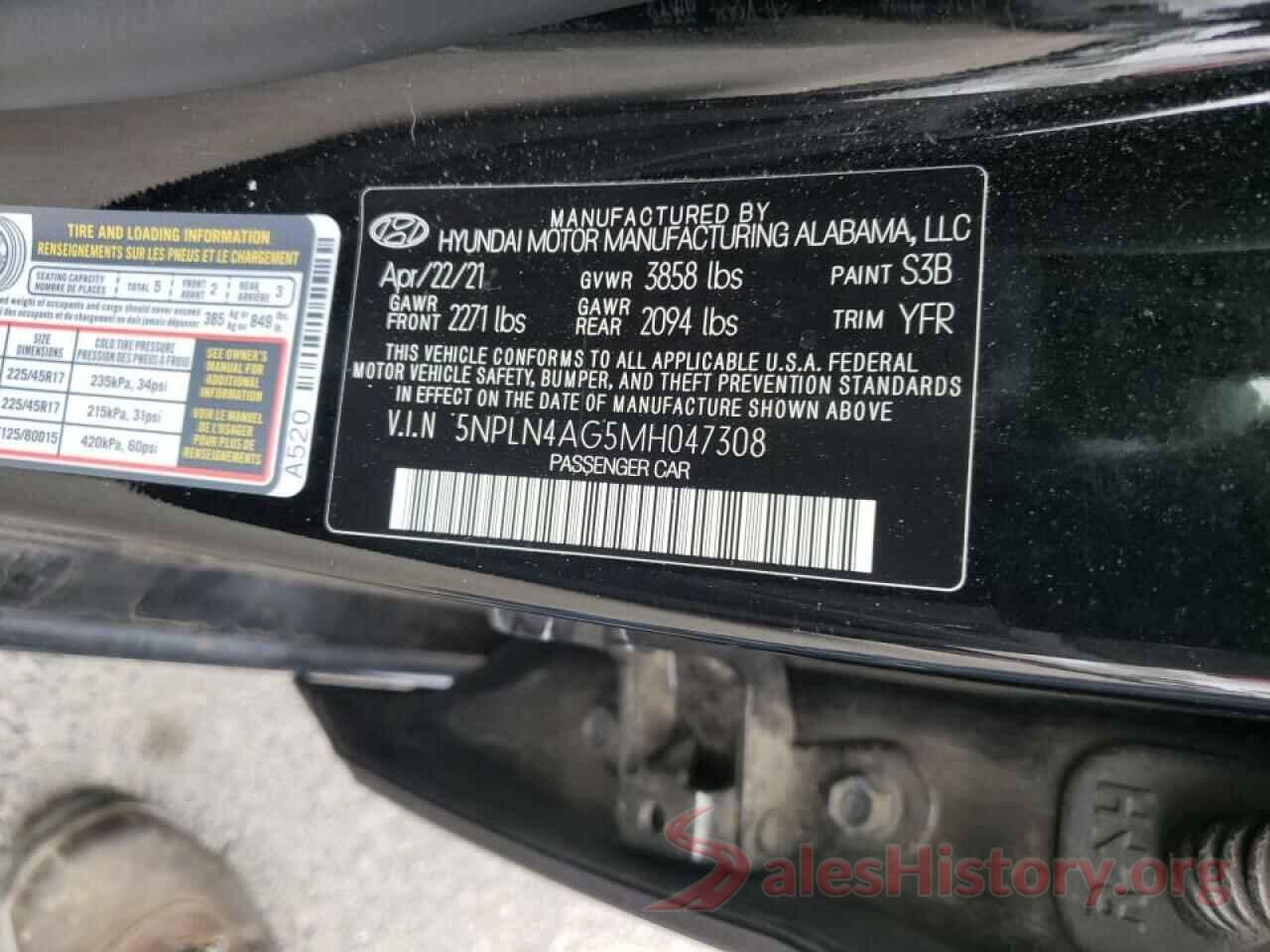 5NPLN4AG5MH047308 2021 HYUNDAI ELANTRA