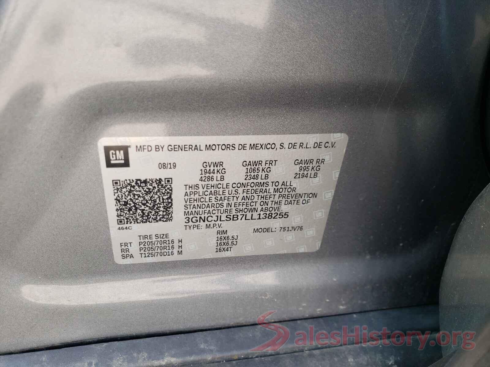 3GNCJLSB7LL138255 2020 CHEVROLET TRAX