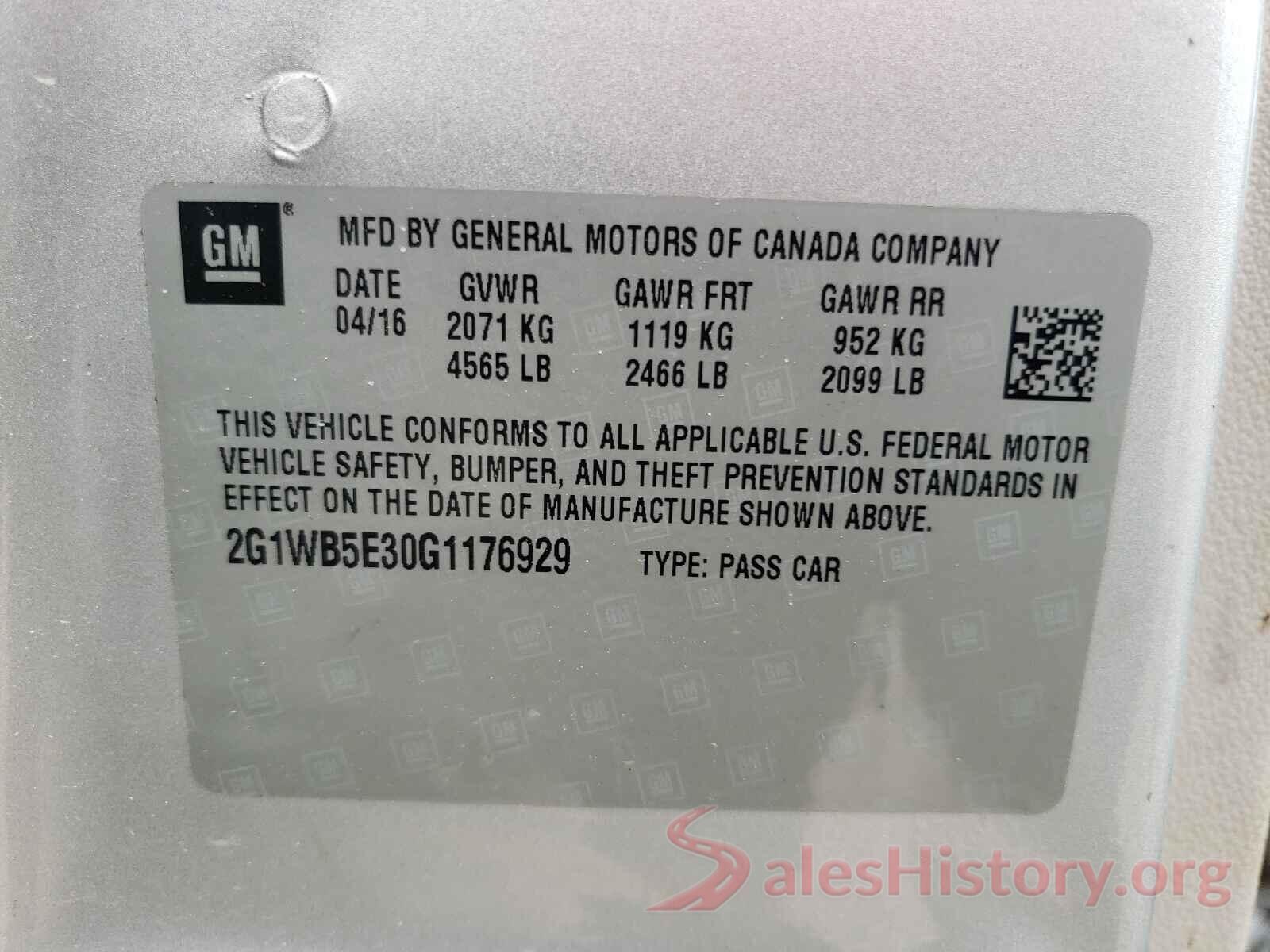 2G1WB5E30G1176929 2016 CHEVROLET IMPALA