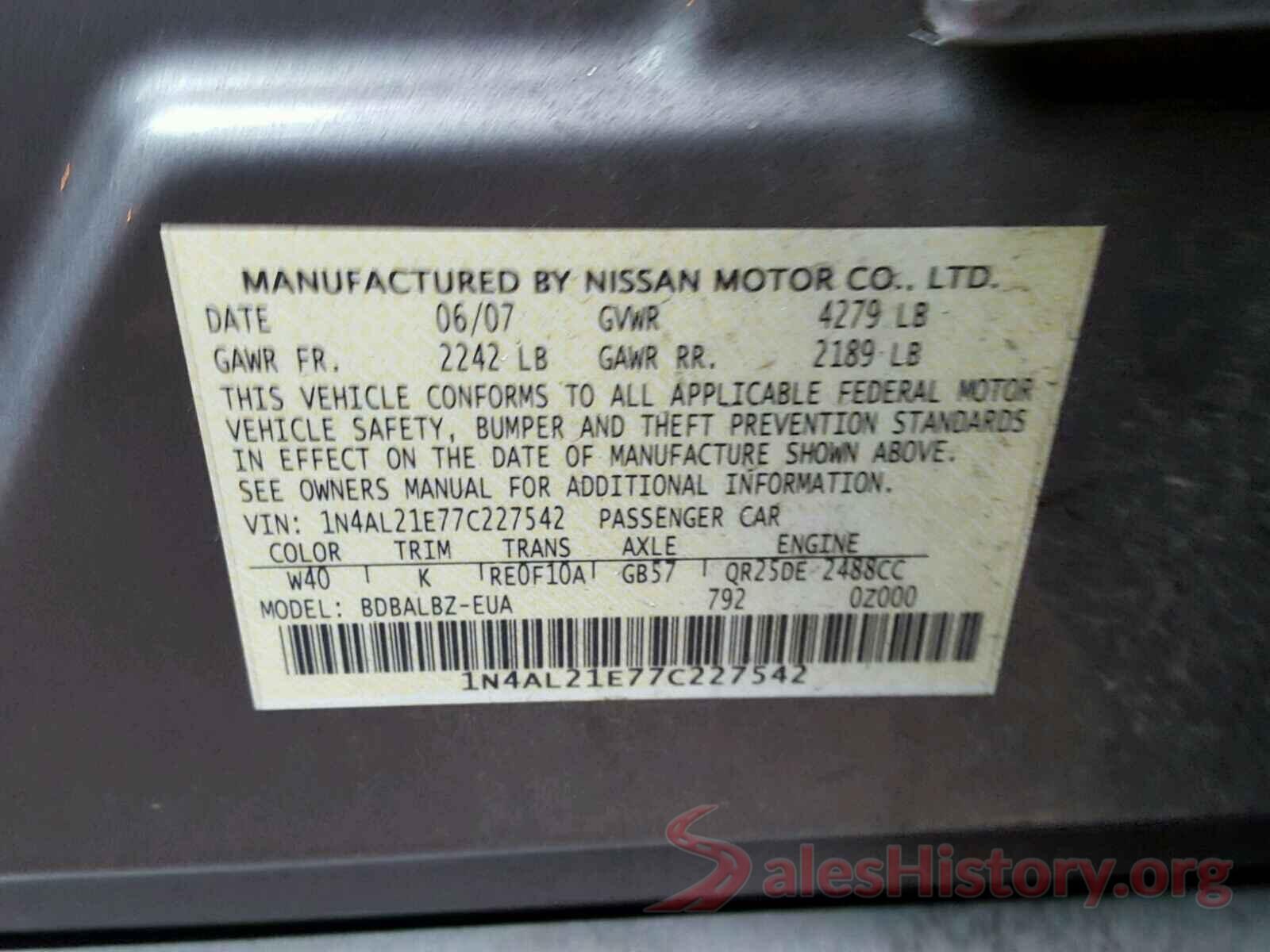 1N4AL21E77C227542 2007 NISSAN ALTIMA