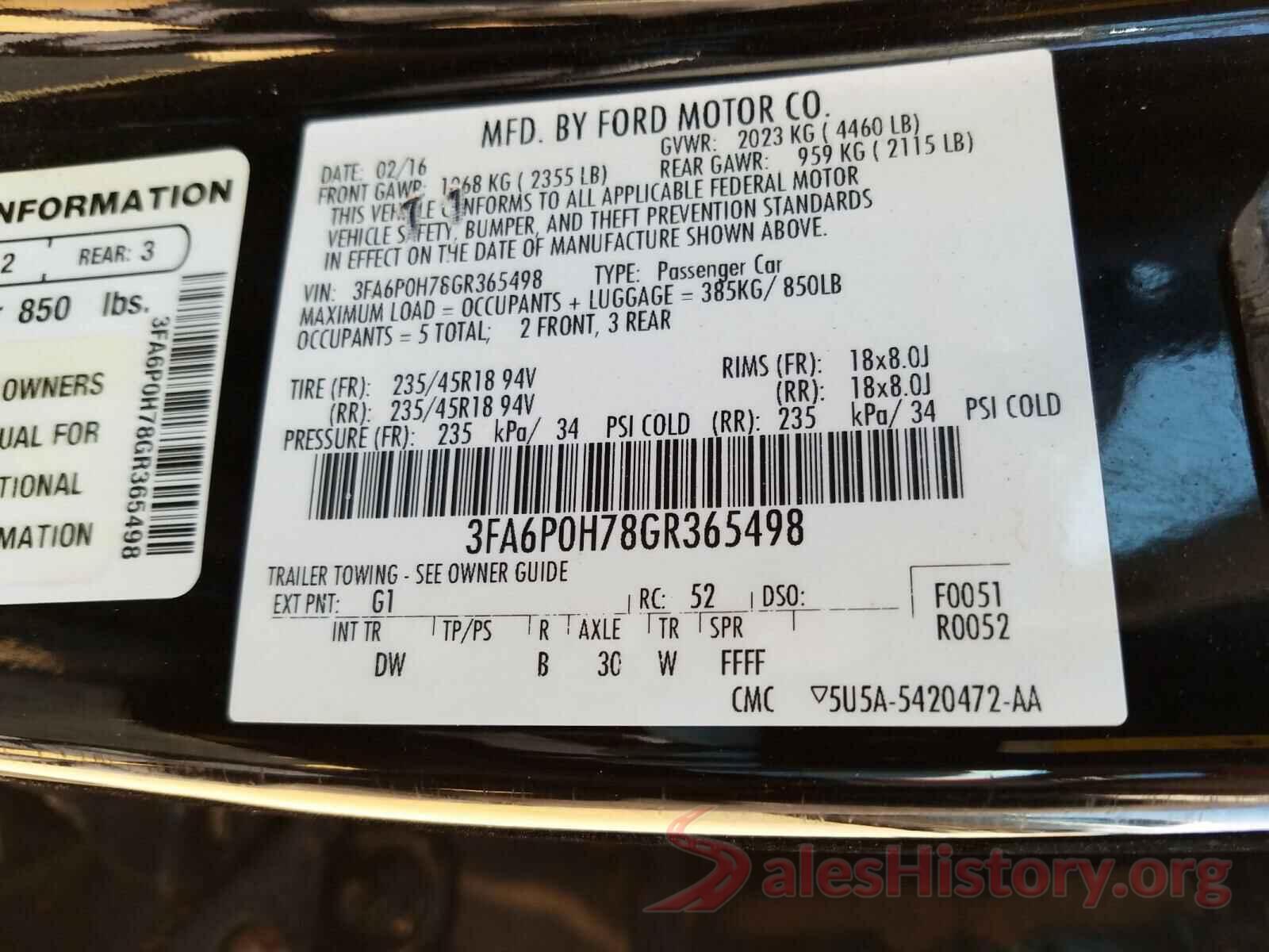 3FA6P0H78GR365498 2016 FORD FUSION