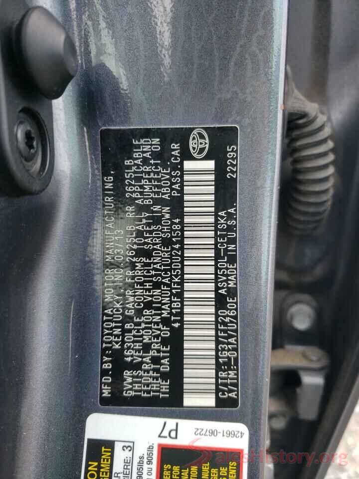 4T1BF1FK5DU241584 2013 TOYOTA CAMRY