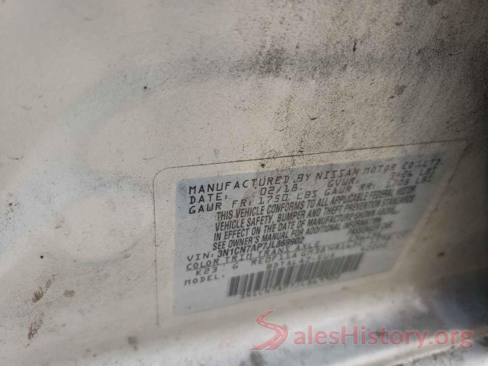 3N1CN7AP7JL869902 2018 NISSAN VERSA