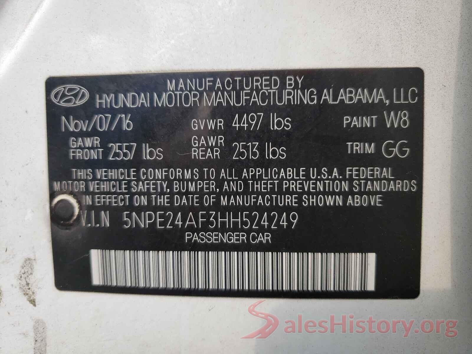 5NPE24AF3HH524249 2017 HYUNDAI SONATA