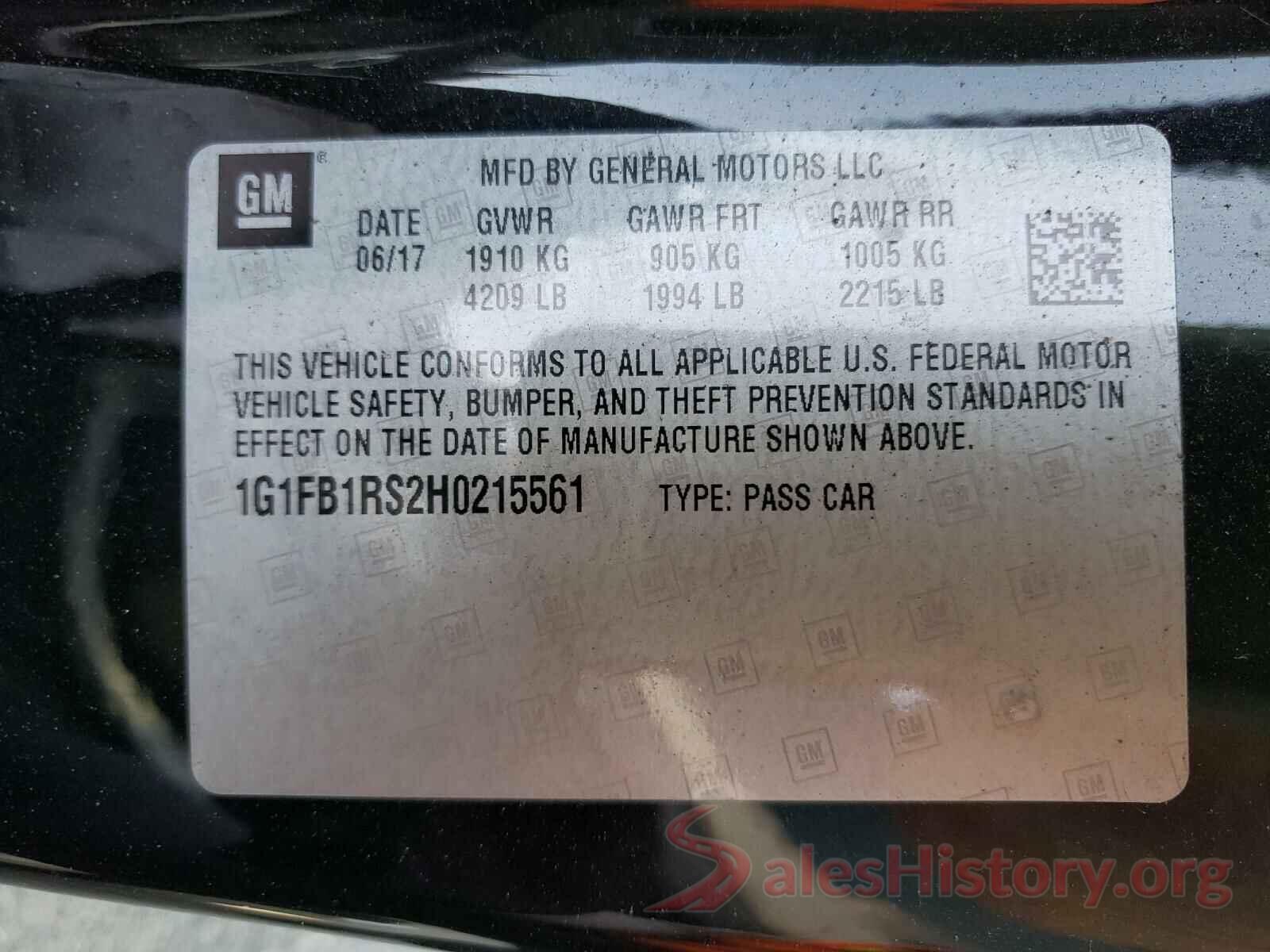 1G1FB1RS2H0215561 2017 CHEVROLET CAMARO