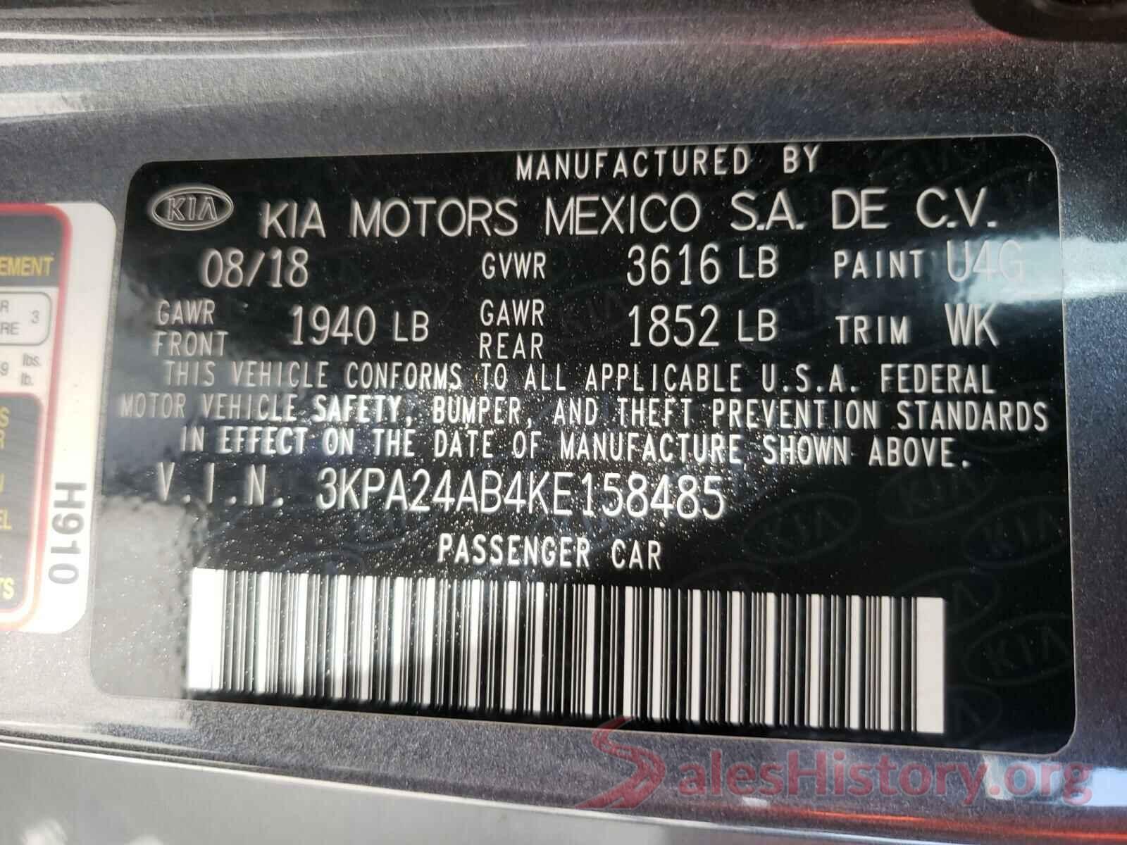 3KPA24AB4KE158485 2019 KIA RIO