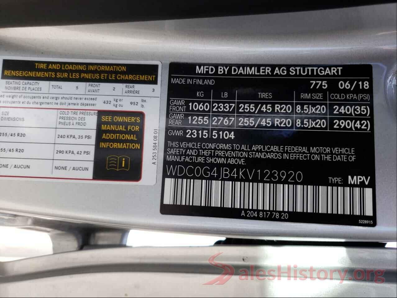 WDC0G4JB4KV123920 2019 MERCEDES-BENZ GLC-CLASS