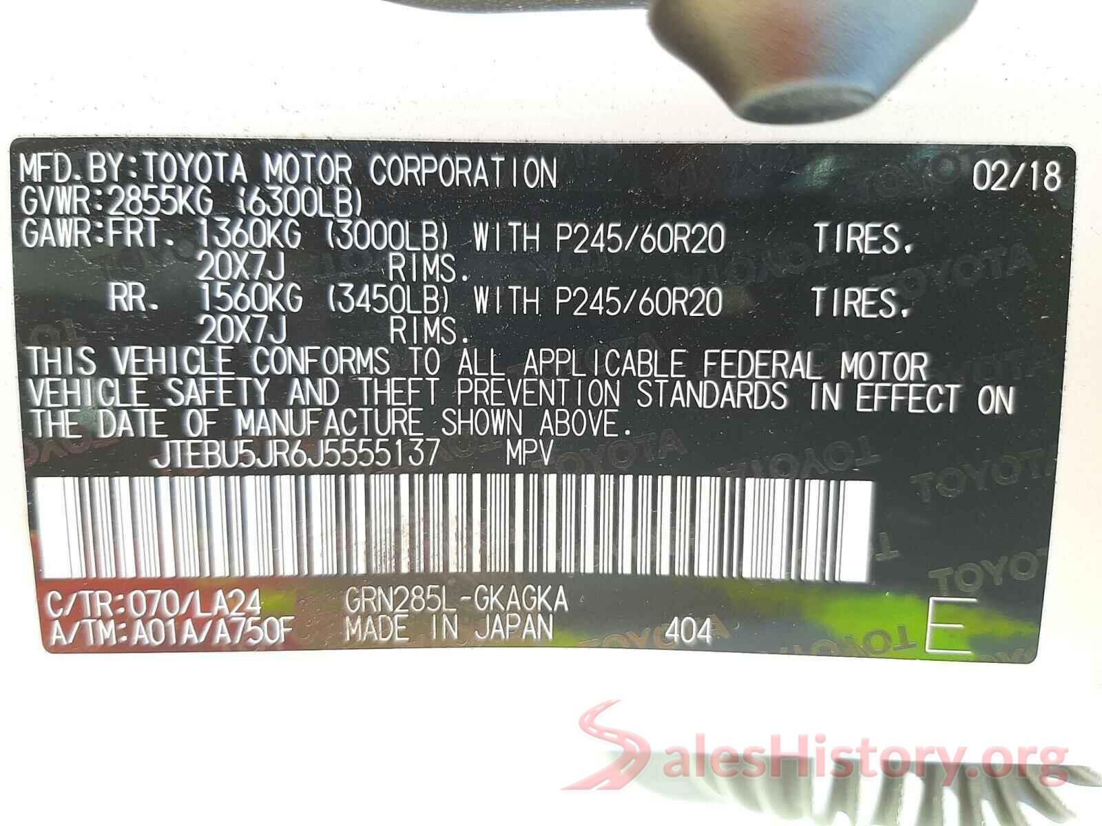 JTEBU5JR6J5555137 2018 TOYOTA 4RUNNER