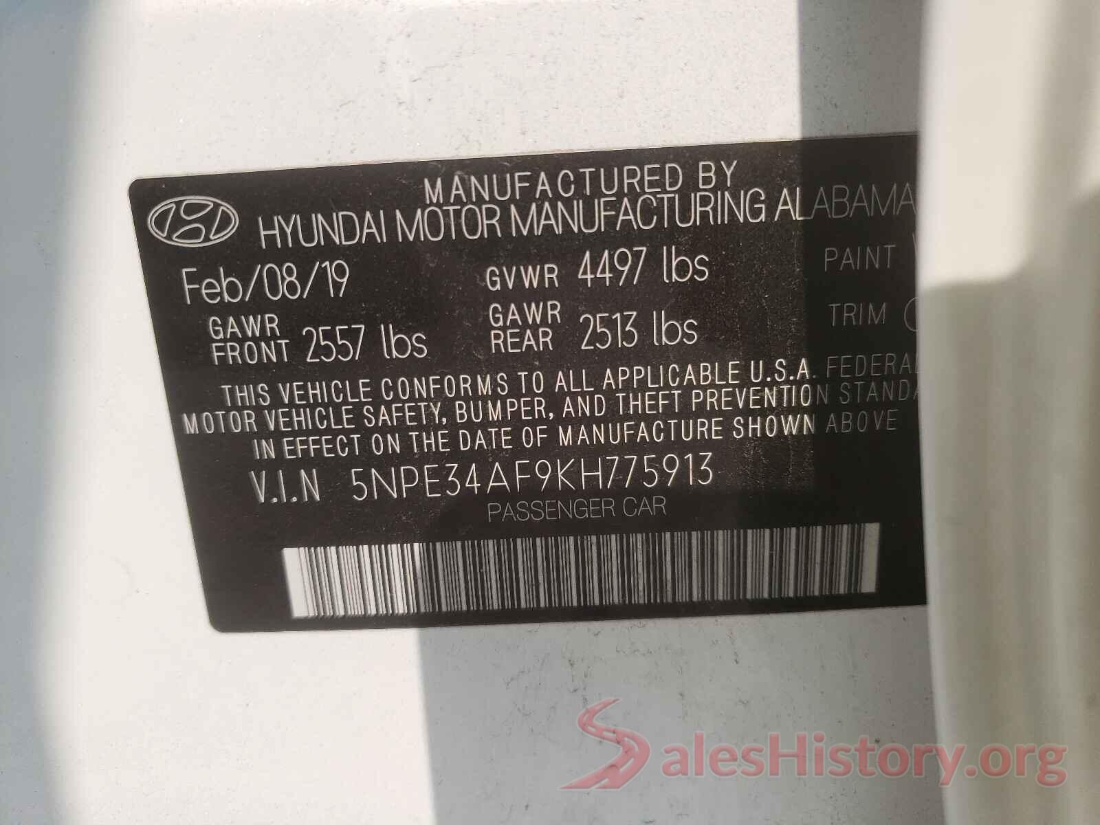 5NPE34AF9KH775913 2019 HYUNDAI SONATA