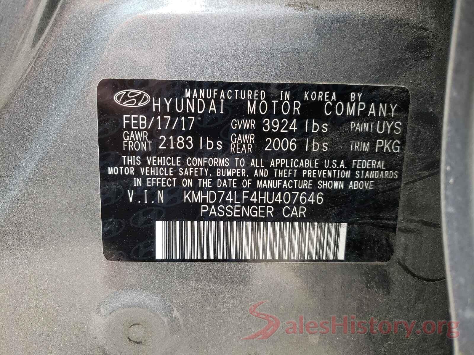 KMHD74LF4HU407646 2017 HYUNDAI ELANTRA