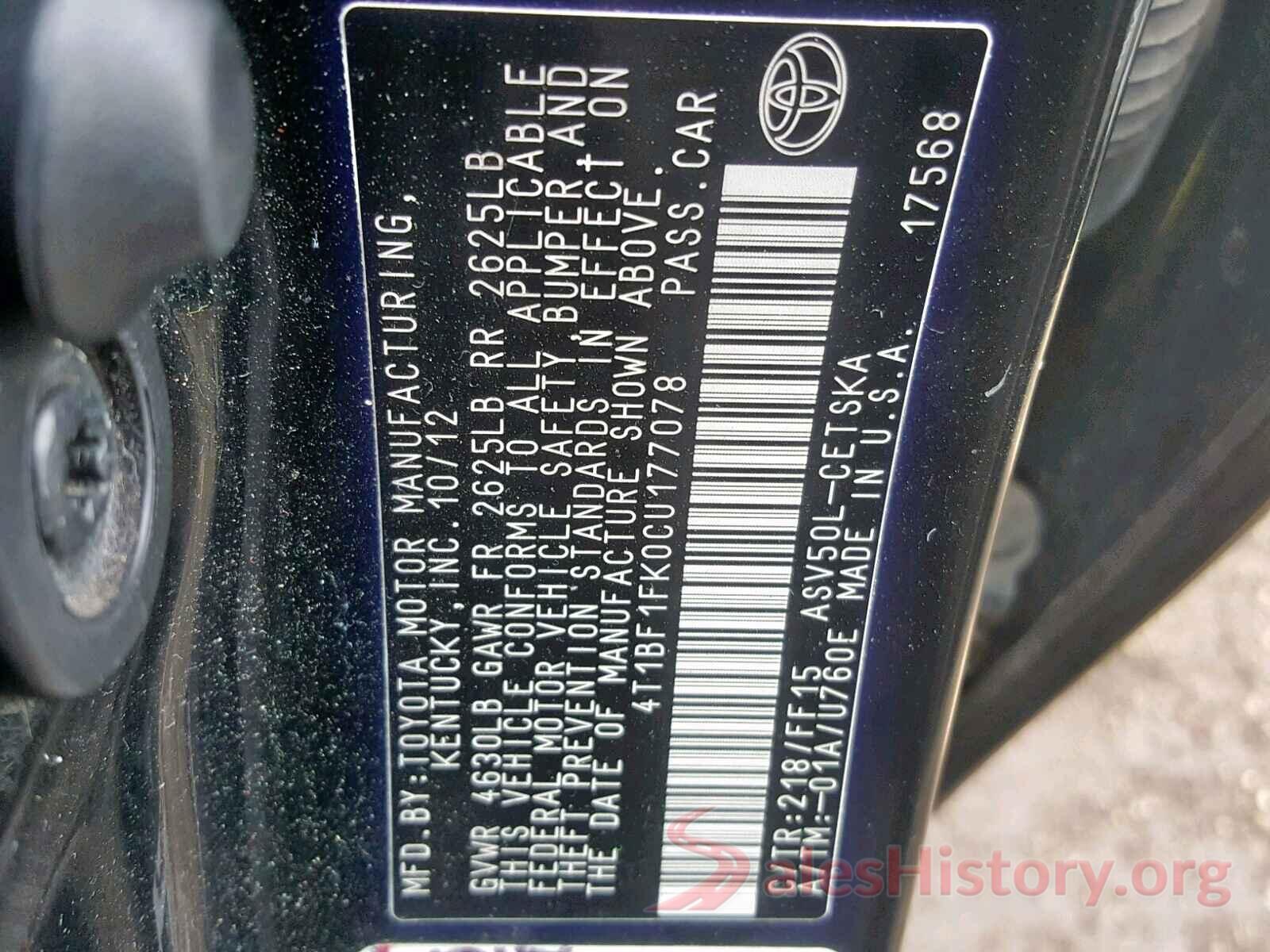 4T1BF1FK0CU177078 2012 TOYOTA CAMRY BASE