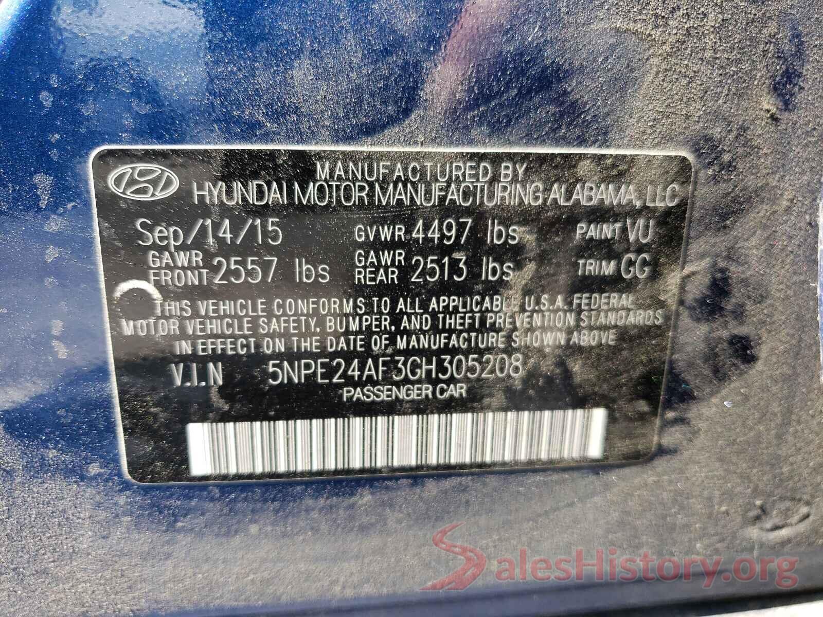 5NPE24AF3GH305208 2016 HYUNDAI SONATA