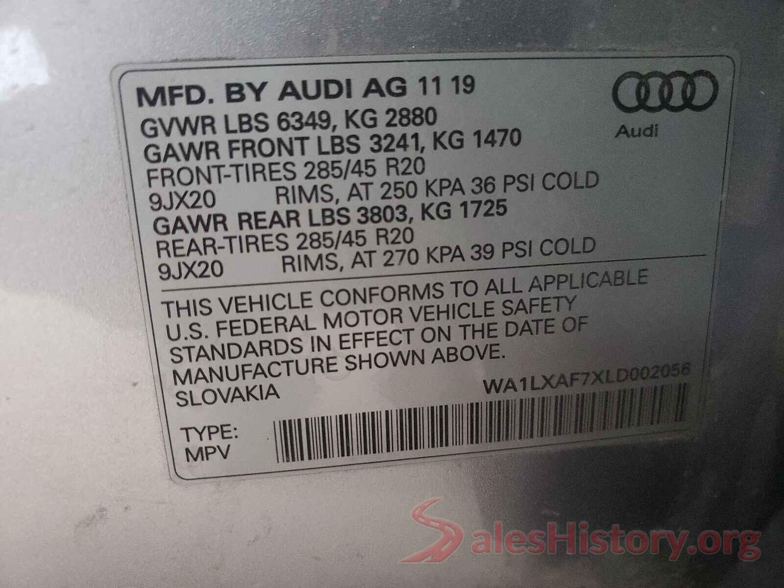 WA1LXAF7XLD002056 2020 AUDI Q7