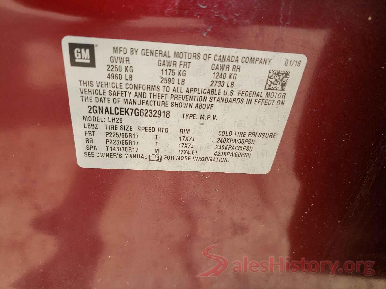 2GNALCEK7G6232918 2016 CHEVROLET EQUINOX