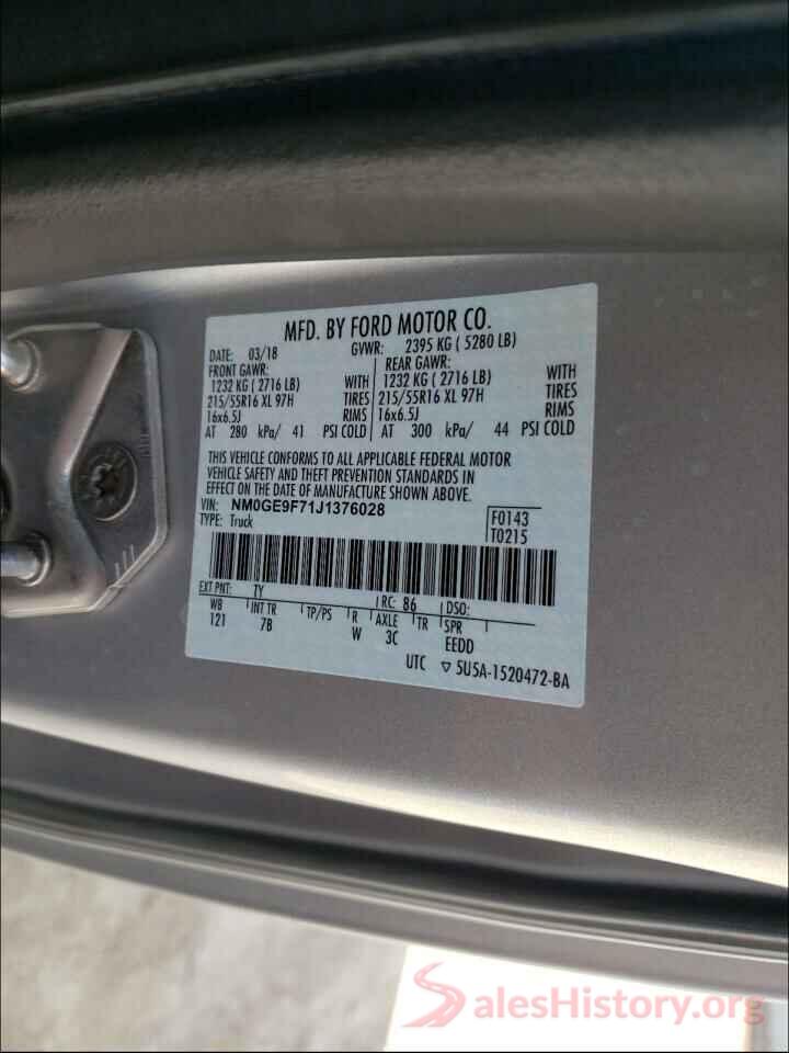 NM0GE9F71J1376028 2018 FORD TRANSIT CO