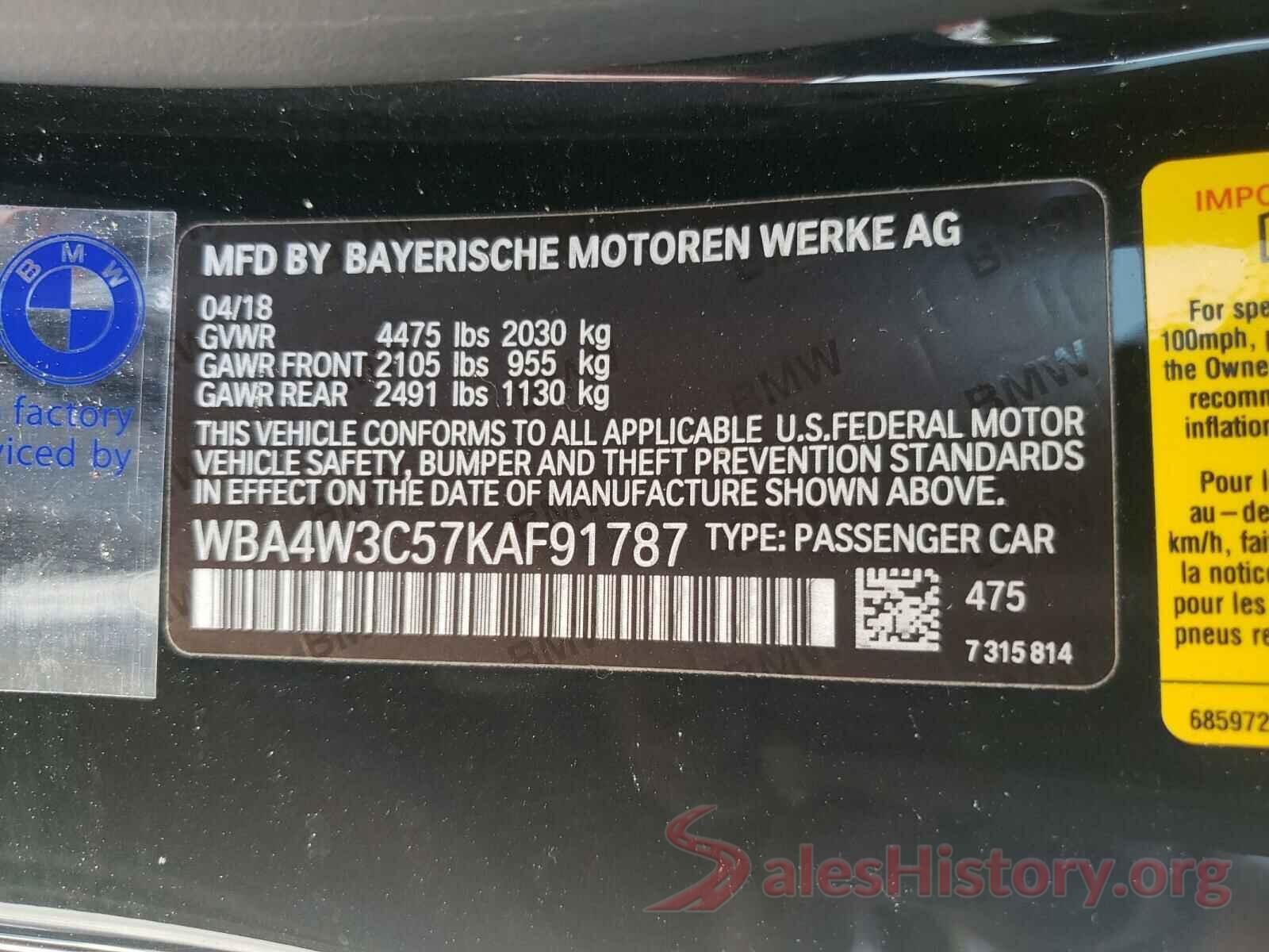 WBA4W3C57KAF91787 2019 BMW 4 SERIES