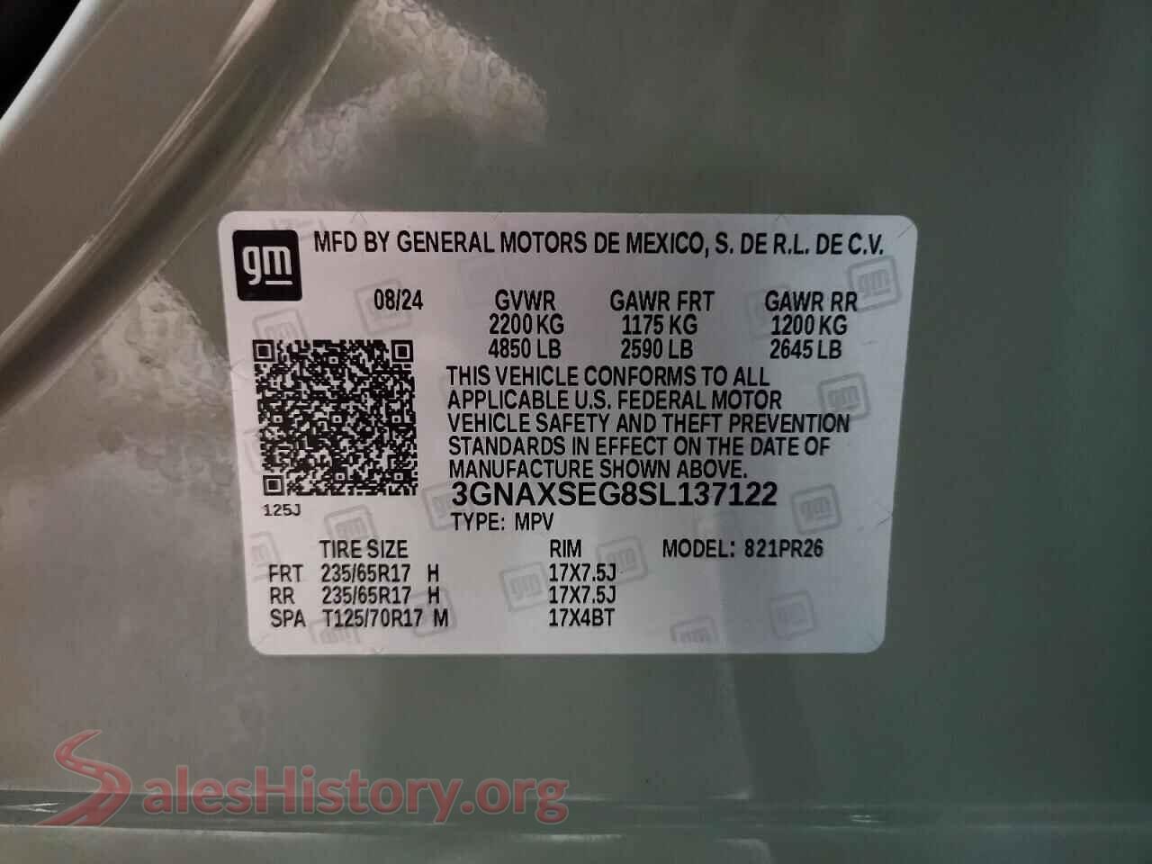 2025 CHEVROLET EQUINOX VIN 3GNAXSEG8SL137122, trunk area