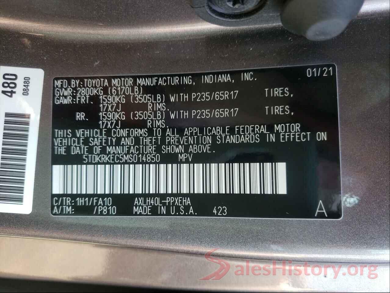 5TDKRKEC5MS014850 2021 TOYOTA SIENNA