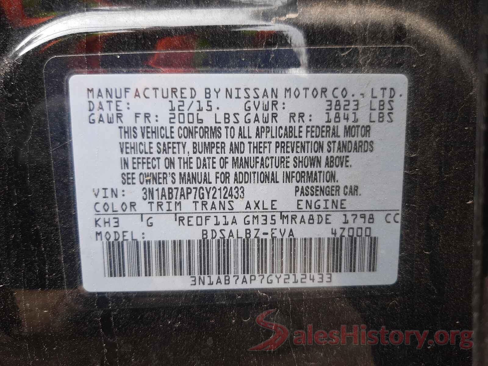 3N1AB7AP7GY212433 2016 NISSAN SENTRA