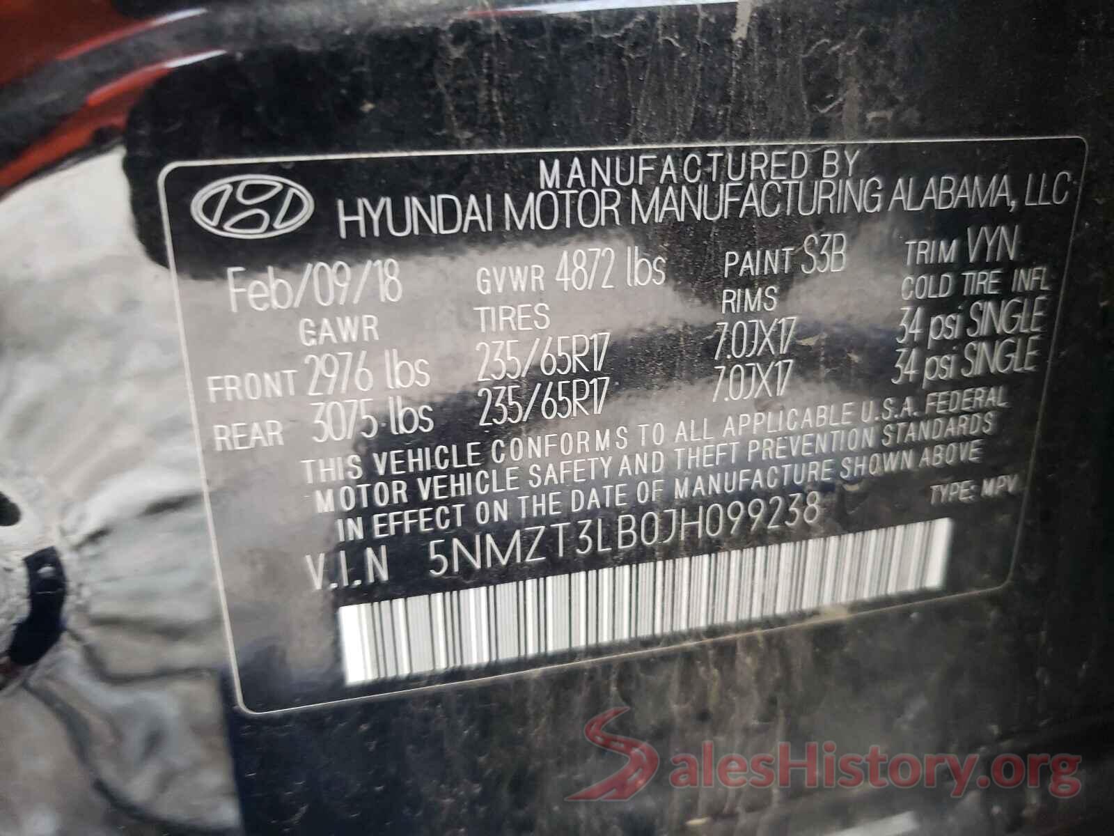 5NMZT3LB0JH099238 2018 HYUNDAI SANTA FE