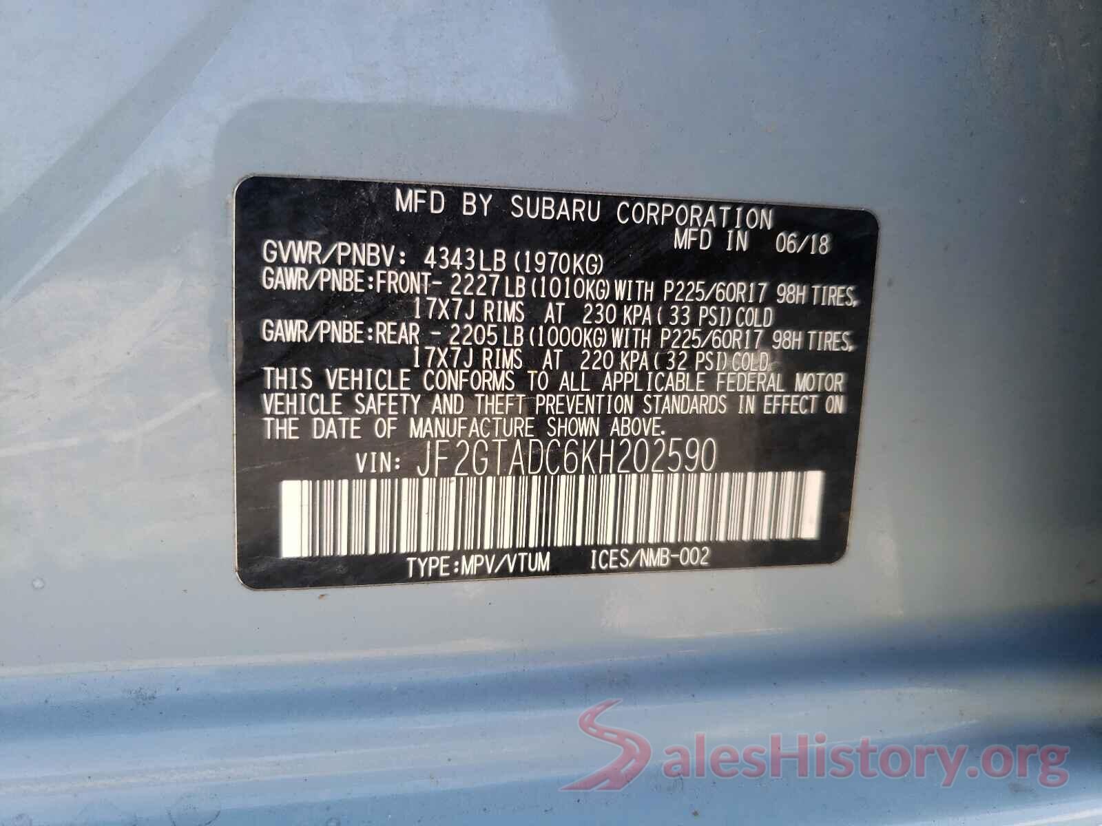 JF2GTADC6KH202590 2019 SUBARU CROSSTREK