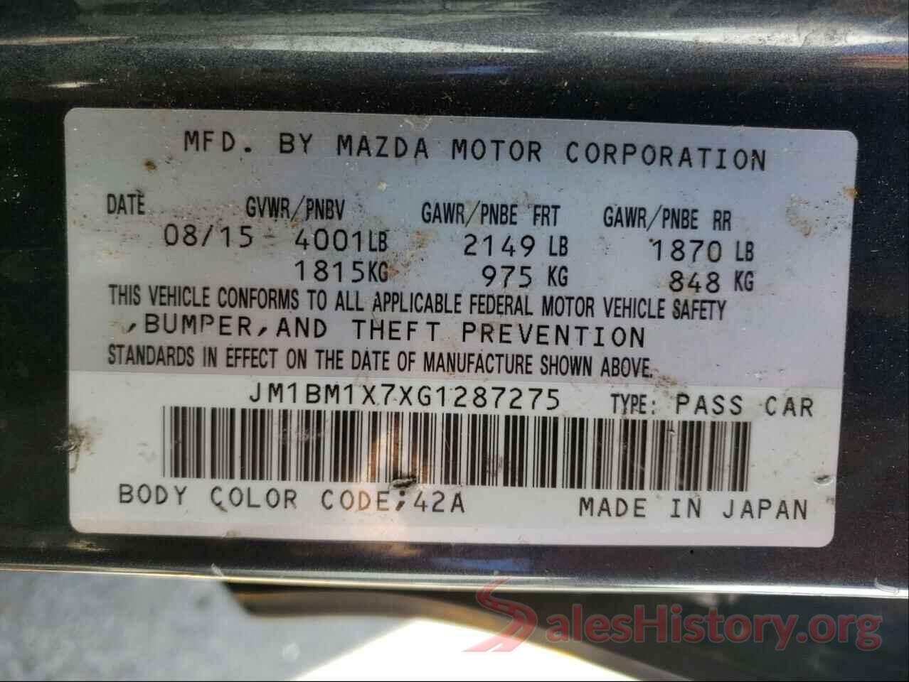 JM1BM1X7XG1287275 2016 MAZDA 3