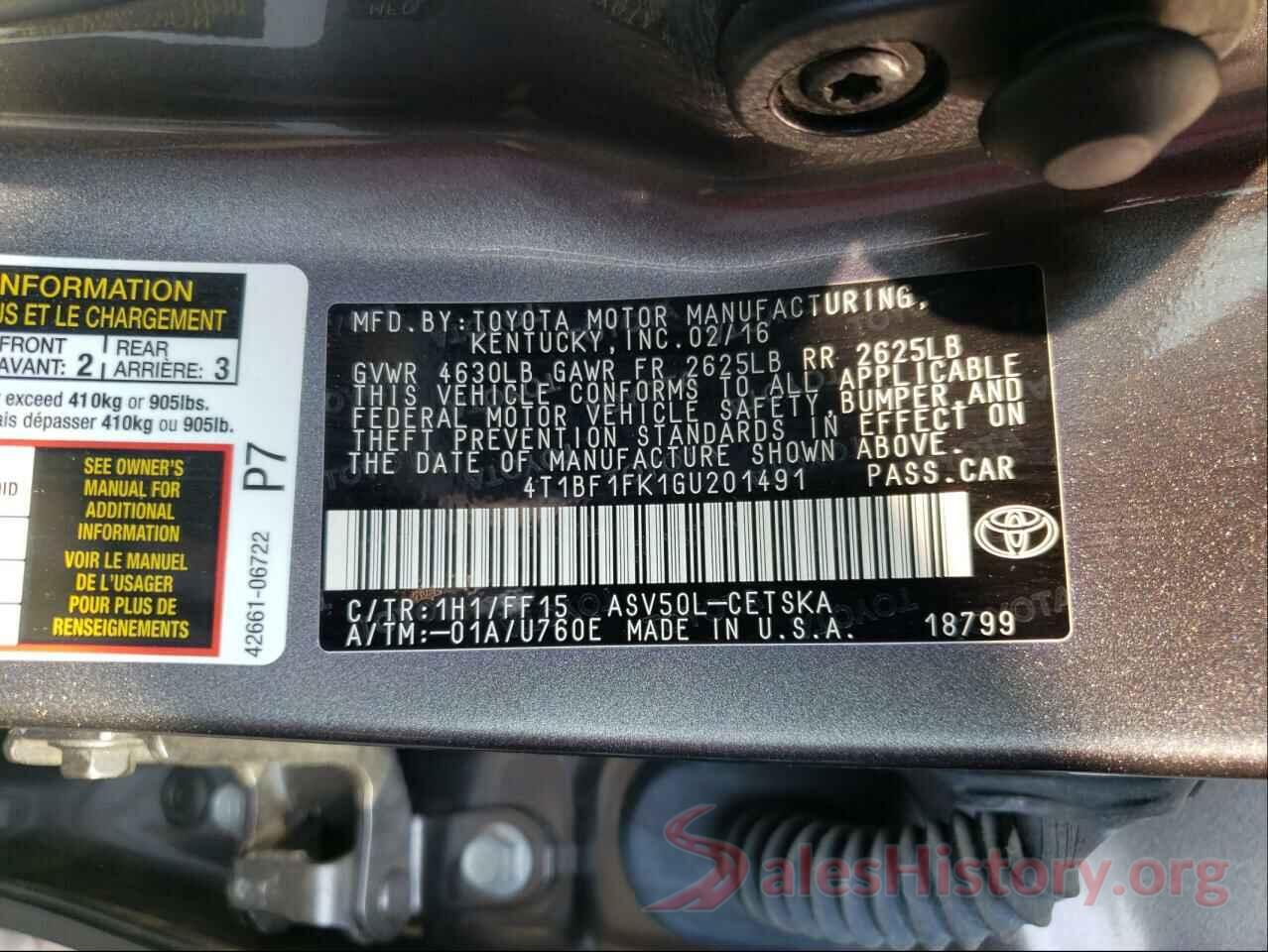 4T1BF1FK1GU201491 2016 TOYOTA CAMRY