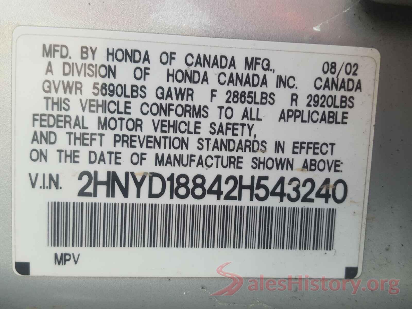 2HNYD18842H543240 2002 ACURA MDX