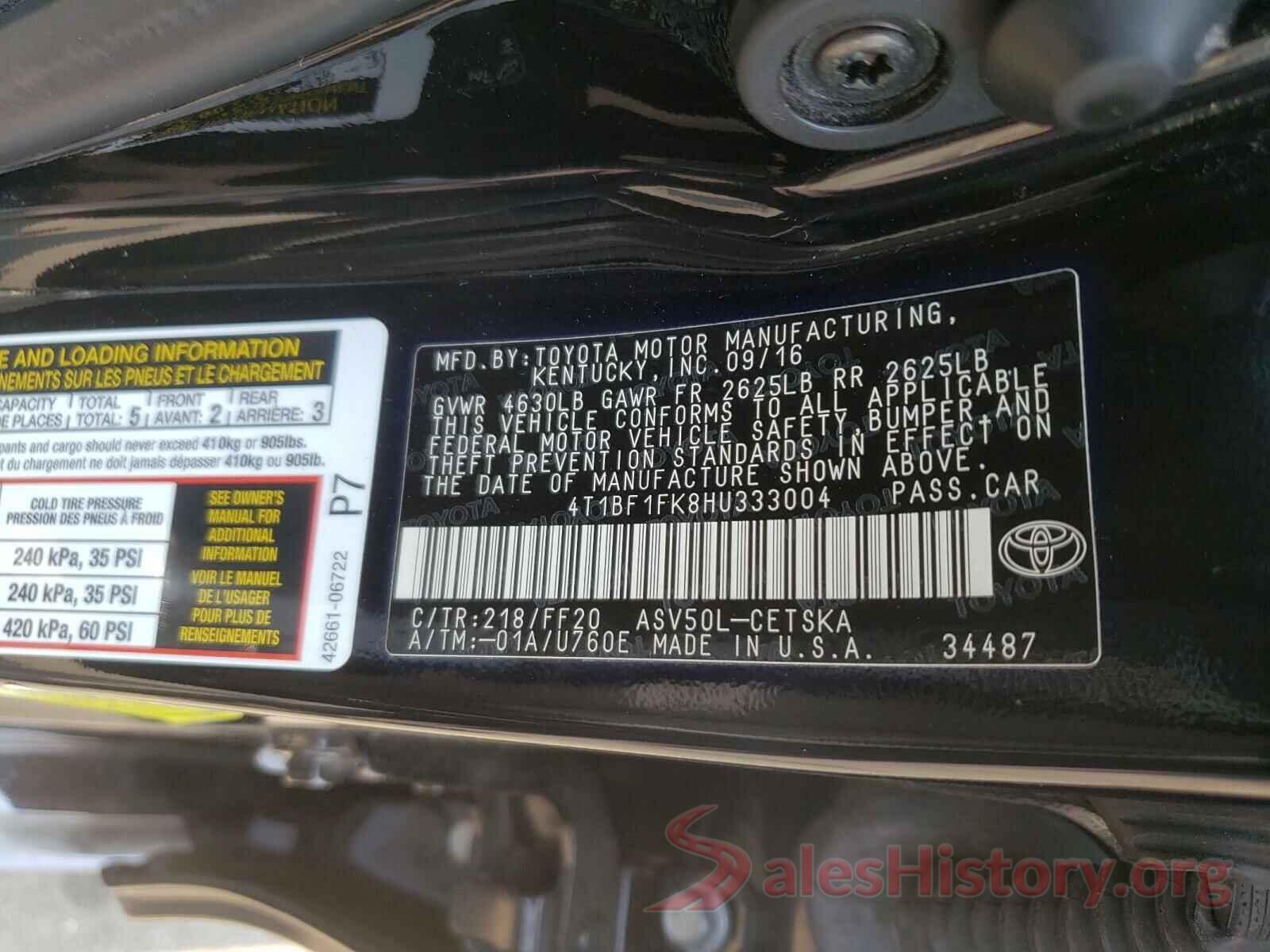 4T1BF1FK8HU333004 2017 TOYOTA CAMRY