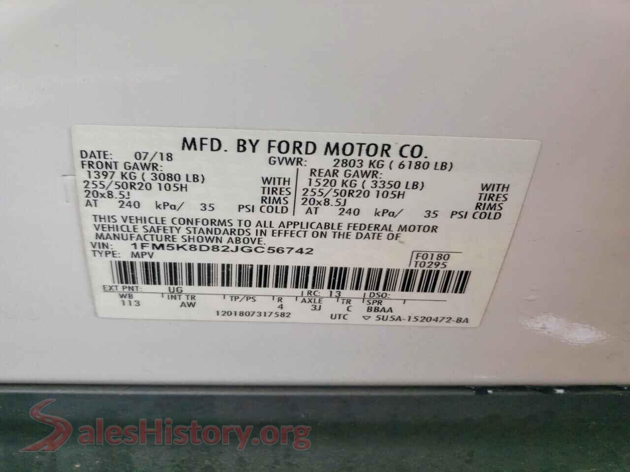 2018 FORD EXPLORER VIN 1FM5K8D82JGC56742, trunk area