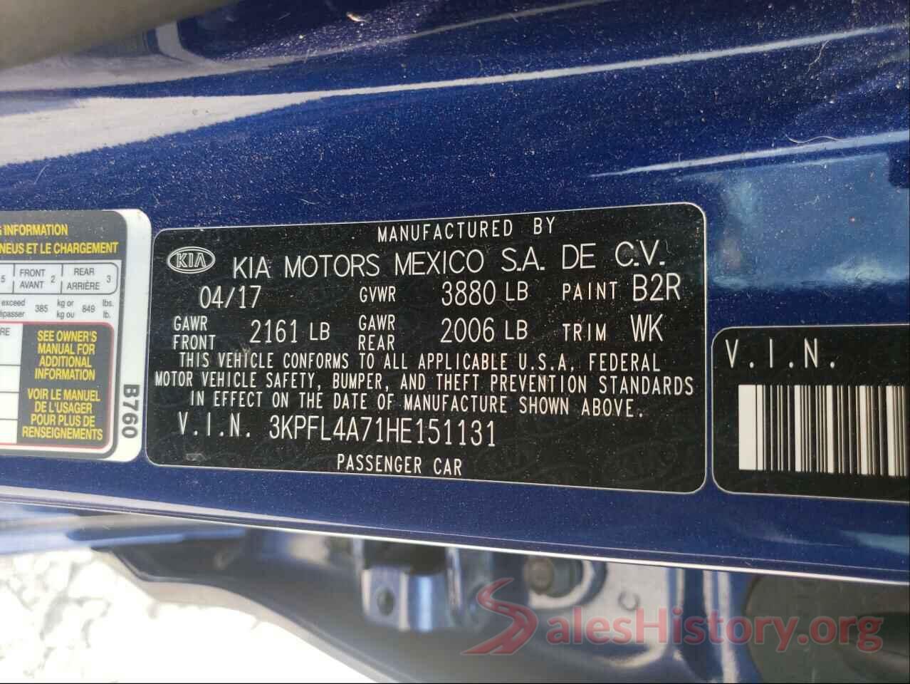 3KPFL4A71HE151131 2017 KIA FORTE