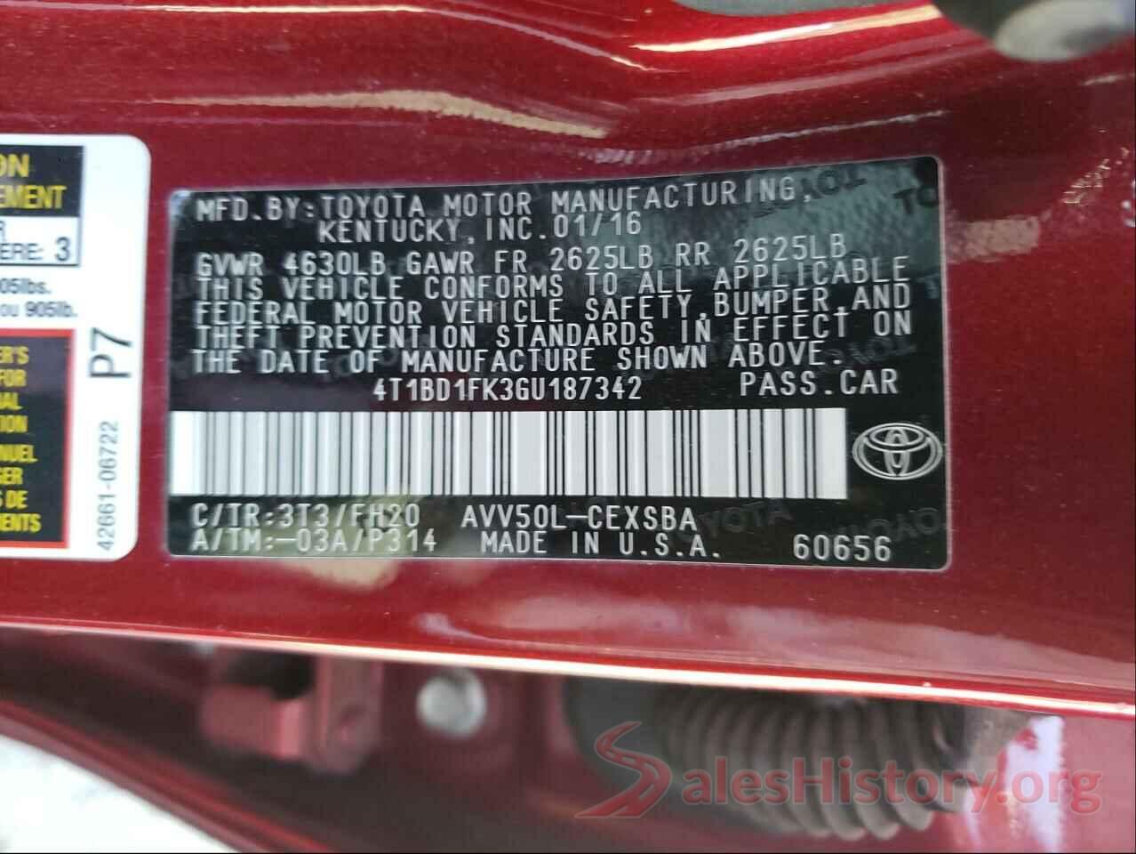 4T1BD1FK3GU187342 2016 TOYOTA CAMRY