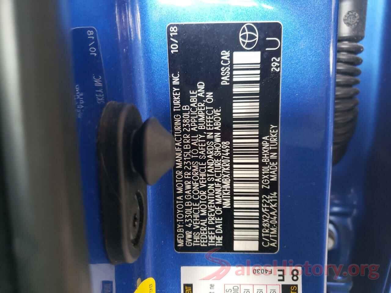 NMTKHMBX7KR074498 2019 TOYOTA C-HR