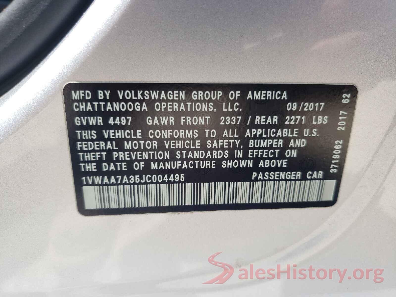 1VWAA7A35JC004495 2018 VOLKSWAGEN PASSAT