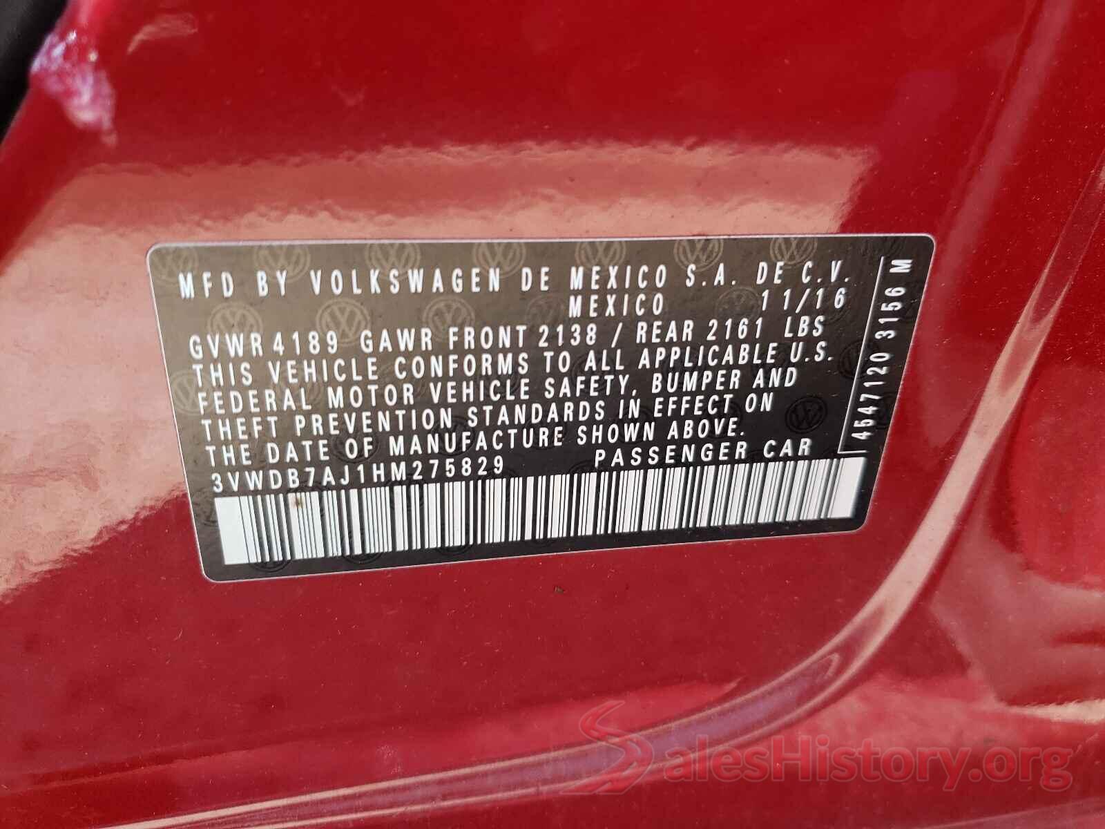 3VWDB7AJ1HM275829 2017 VOLKSWAGEN JETTA