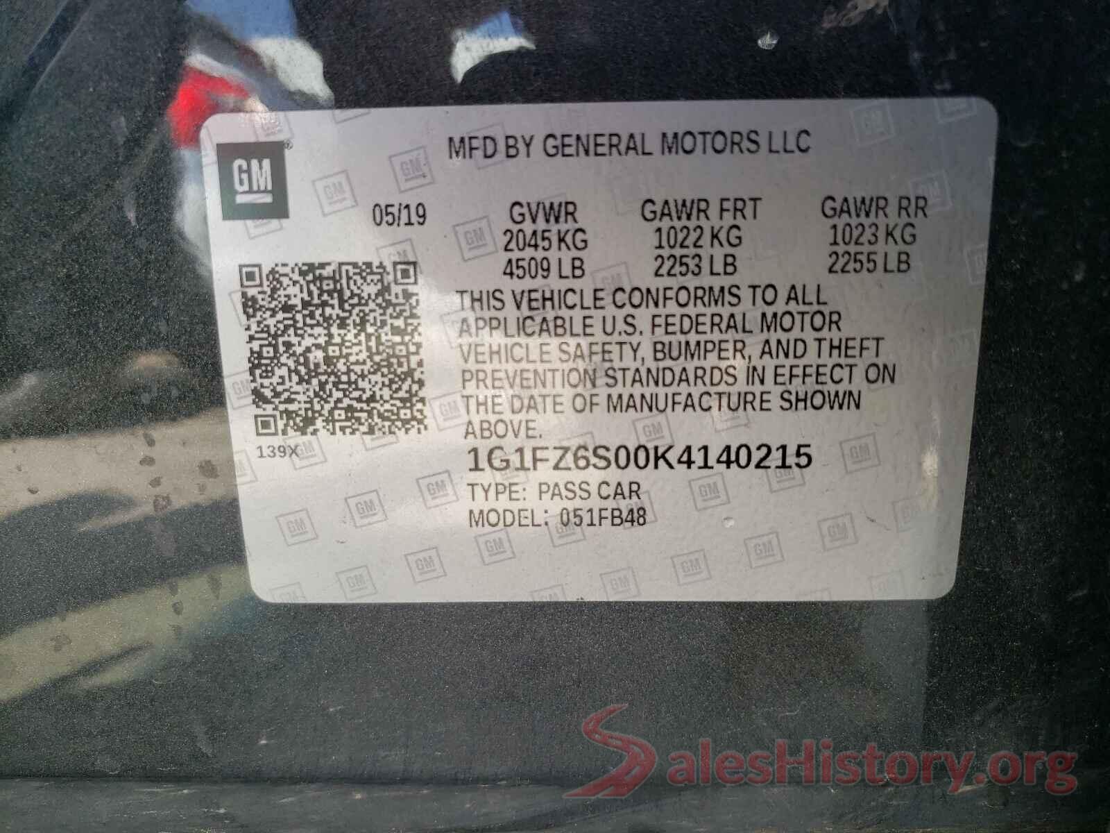 1G1FZ6S00K4140215 2019 CHEVROLET BOLT