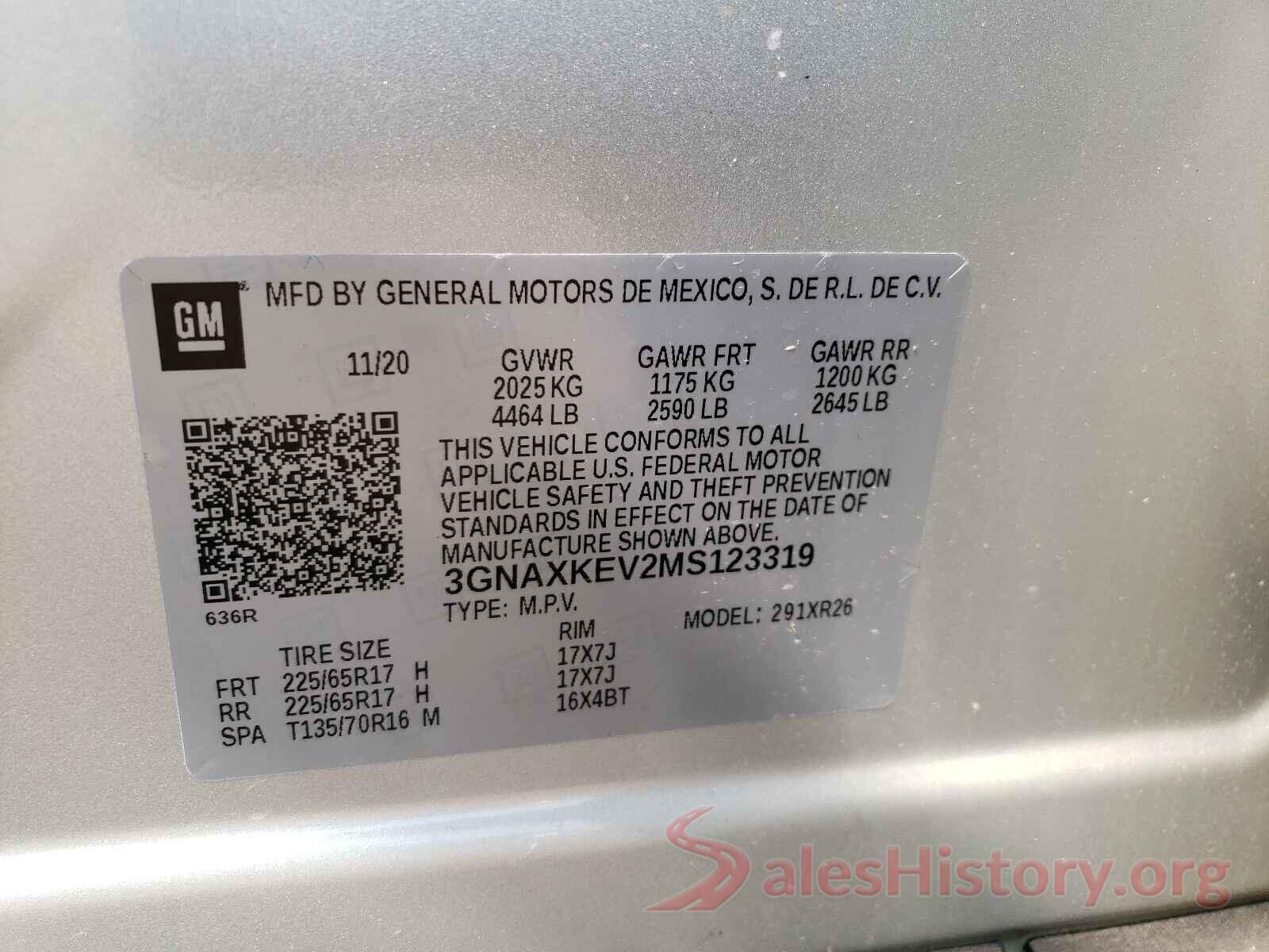 3GNAXKEV2MS123319 2021 CHEVROLET EQUINOX