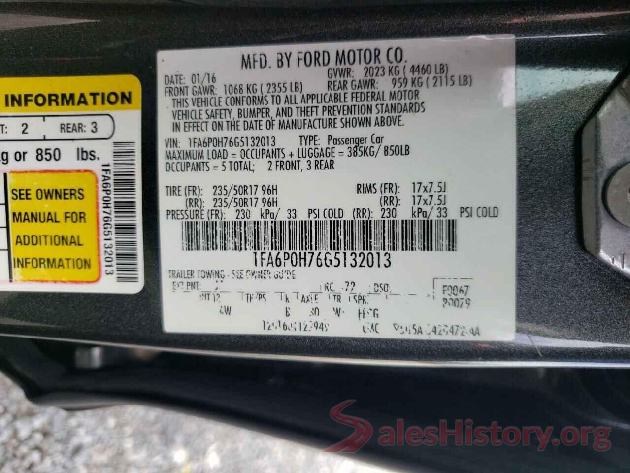 1FA6P0H76G5132013 2016 FORD FUSION