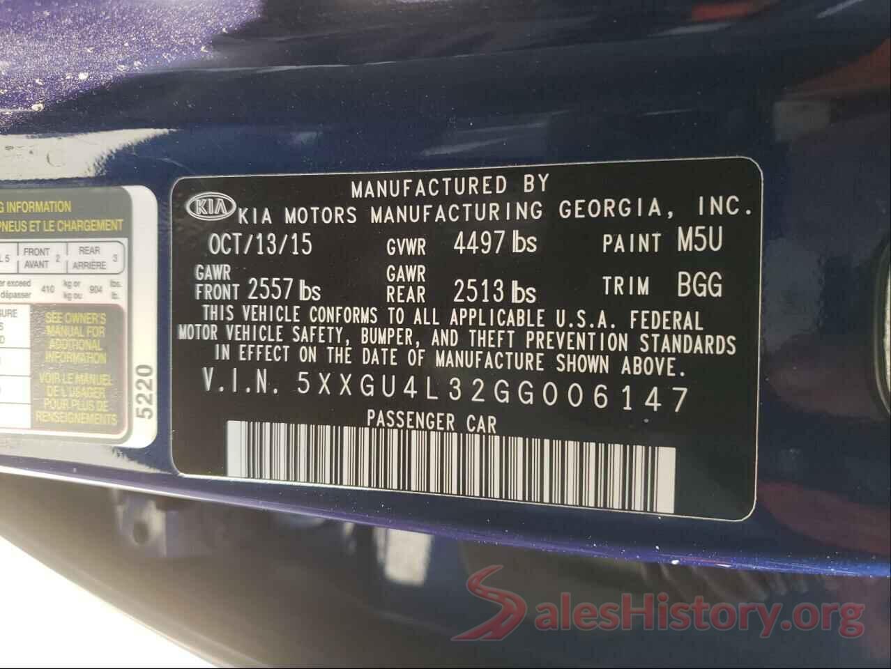 5XXGU4L32GG006147 2016 KIA OPTIMA