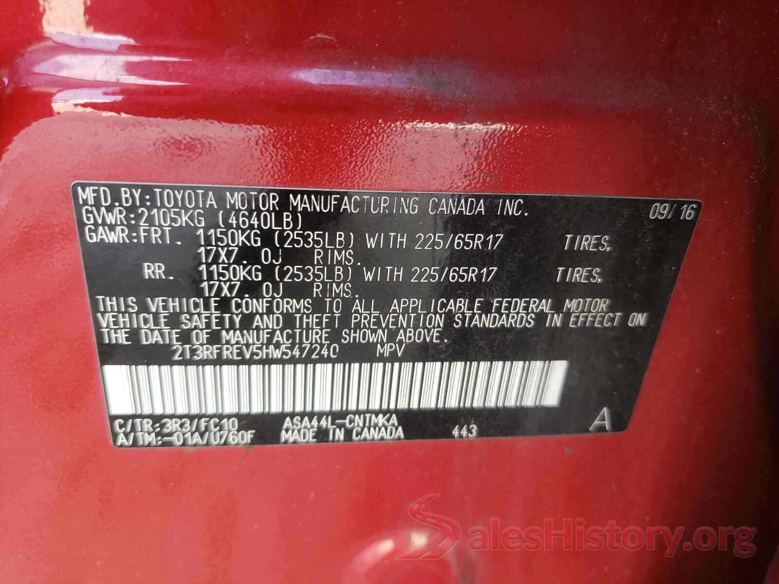 2T3RFREV5HW547240 2017 TOYOTA RAV4