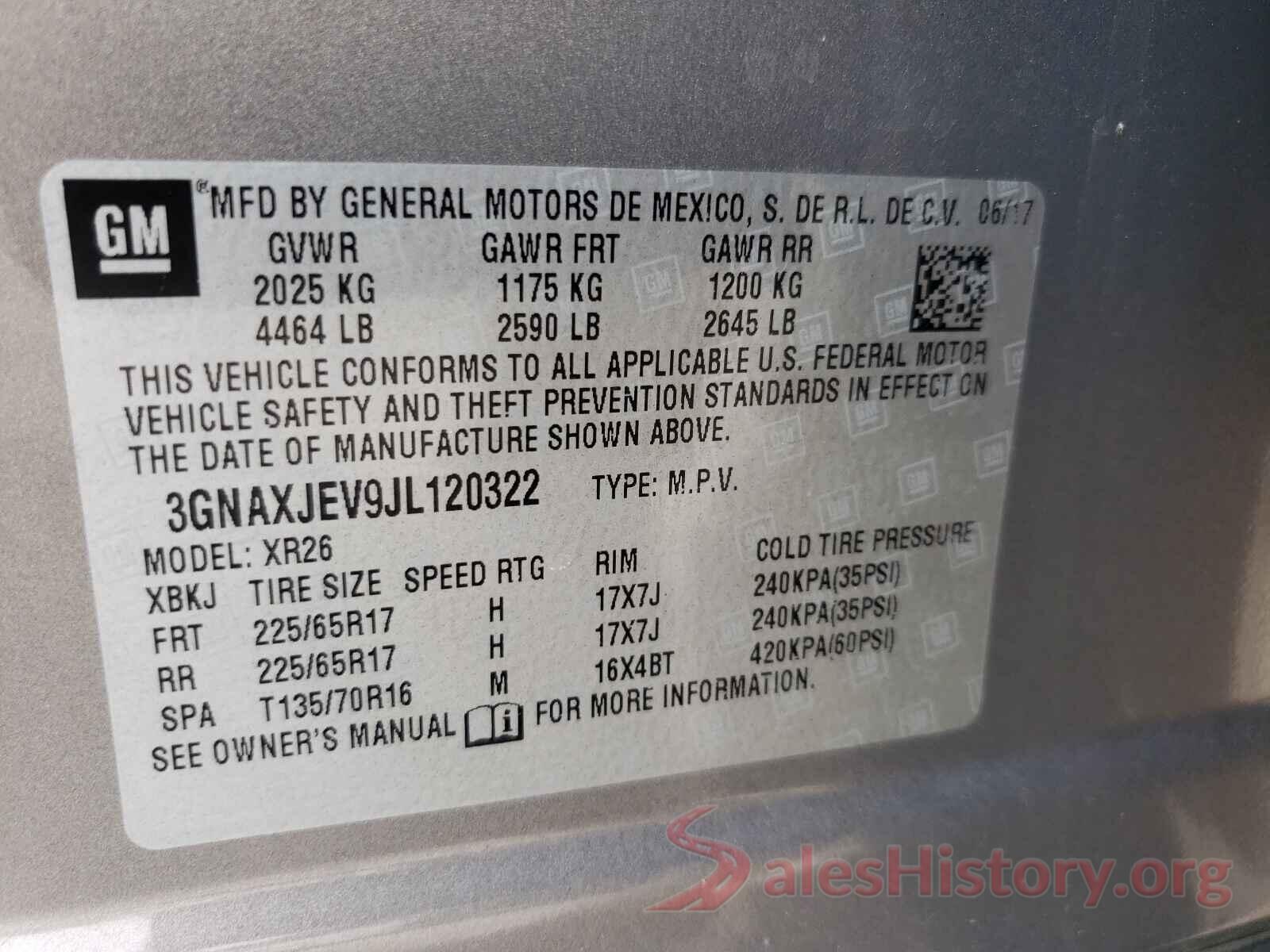 3GNAXJEV9JL120322 2018 CHEVROLET EQUINOX