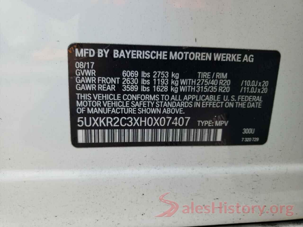 5UXKR2C3XH0X07407 2017 BMW X5