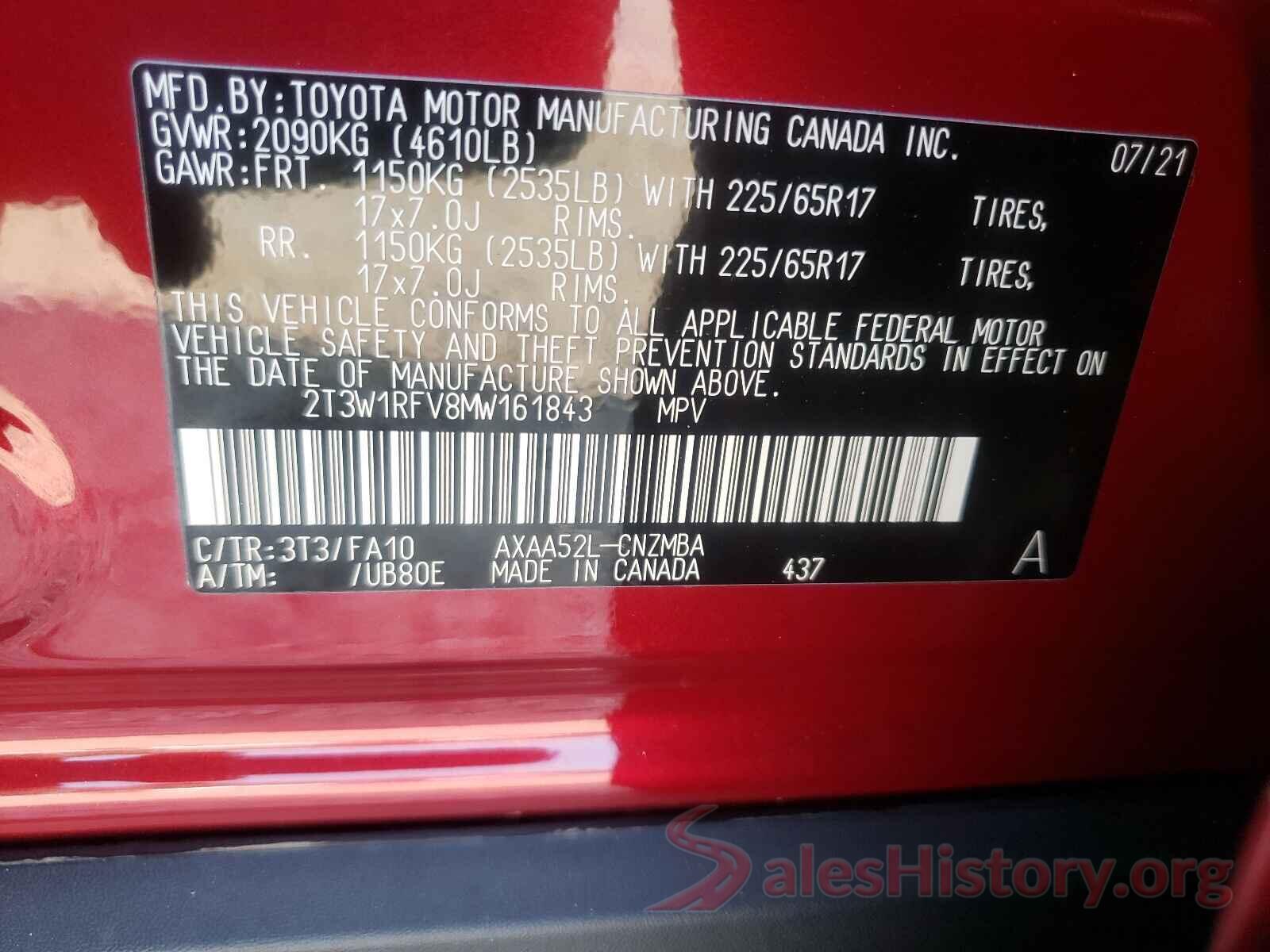 2T3W1RFV8MW161843 2021 TOYOTA RAV4