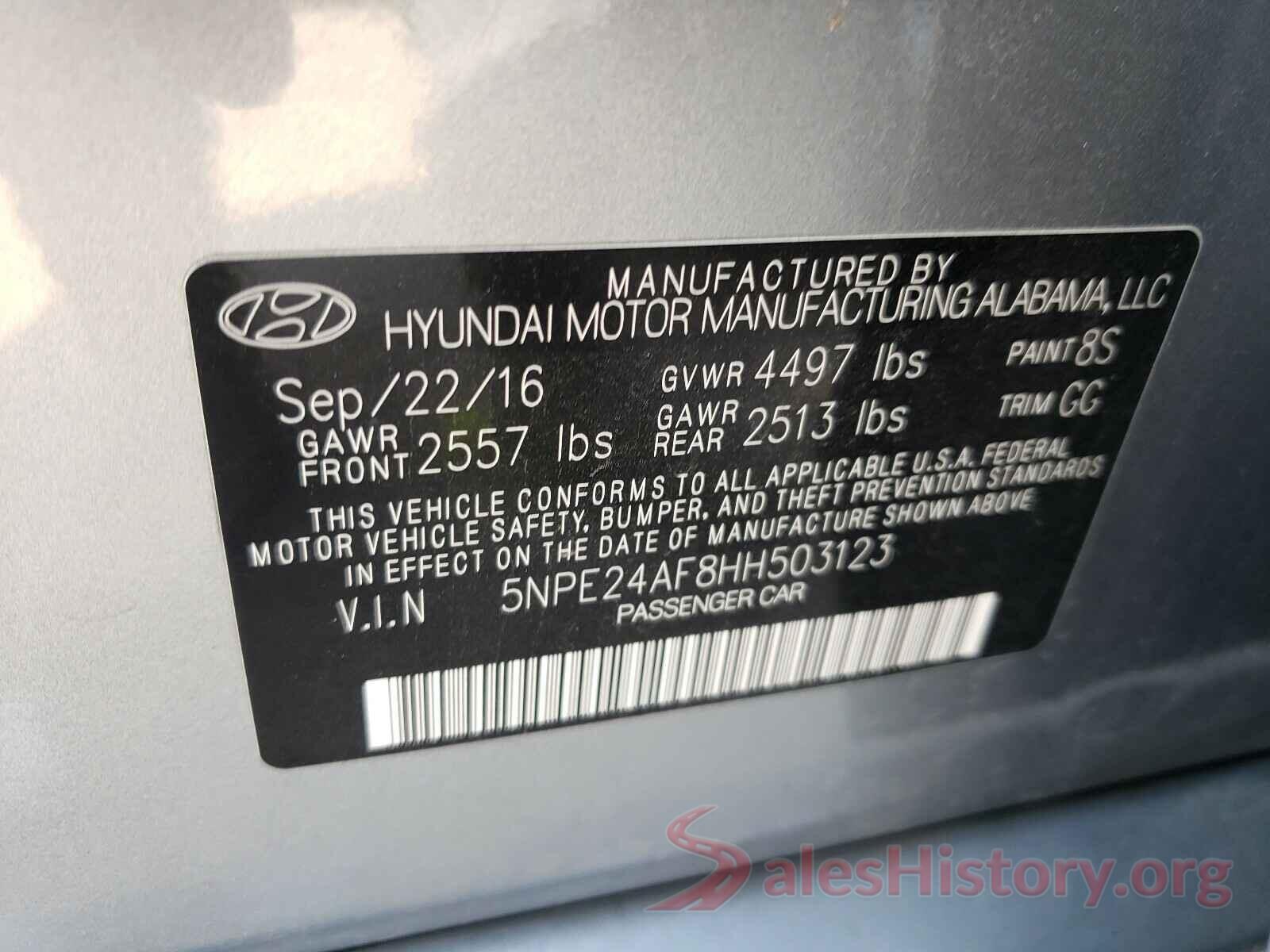 5NPE24AF8HH503123 2017 HYUNDAI SONATA