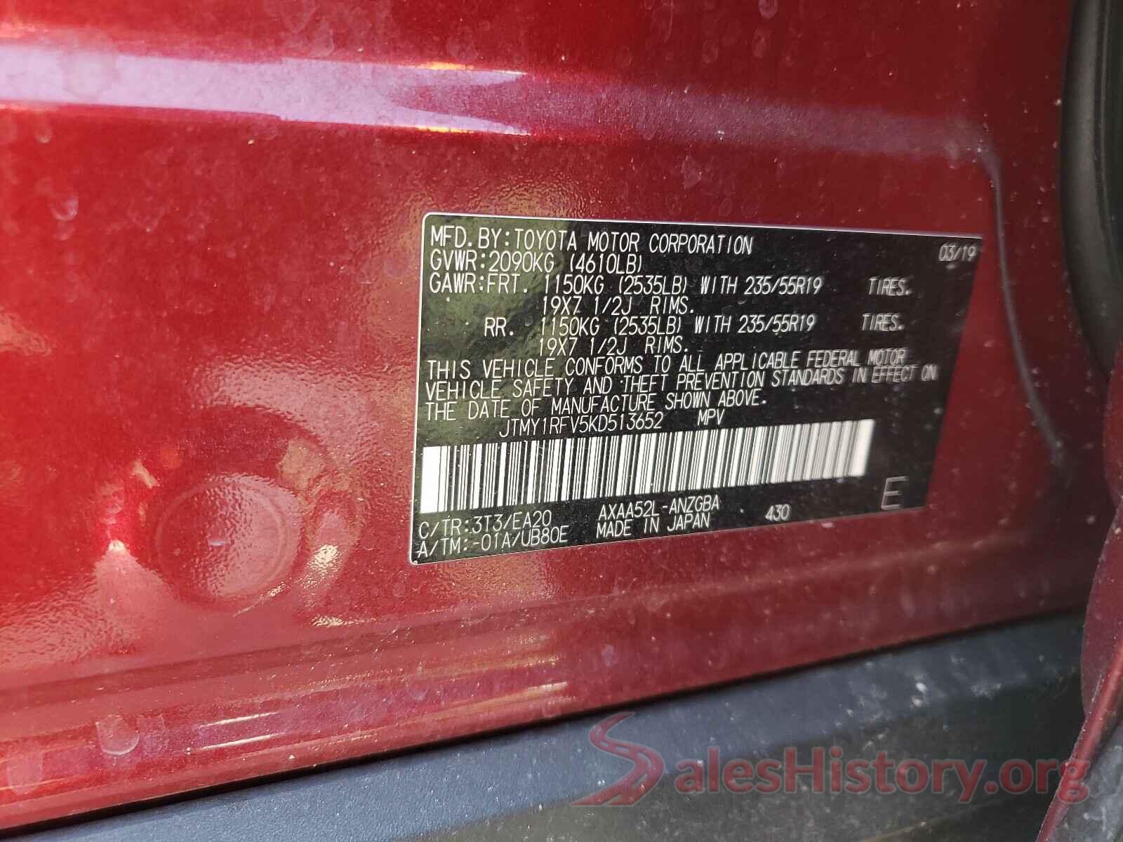 JTMY1RFV5KD513652 2019 TOYOTA RAV4