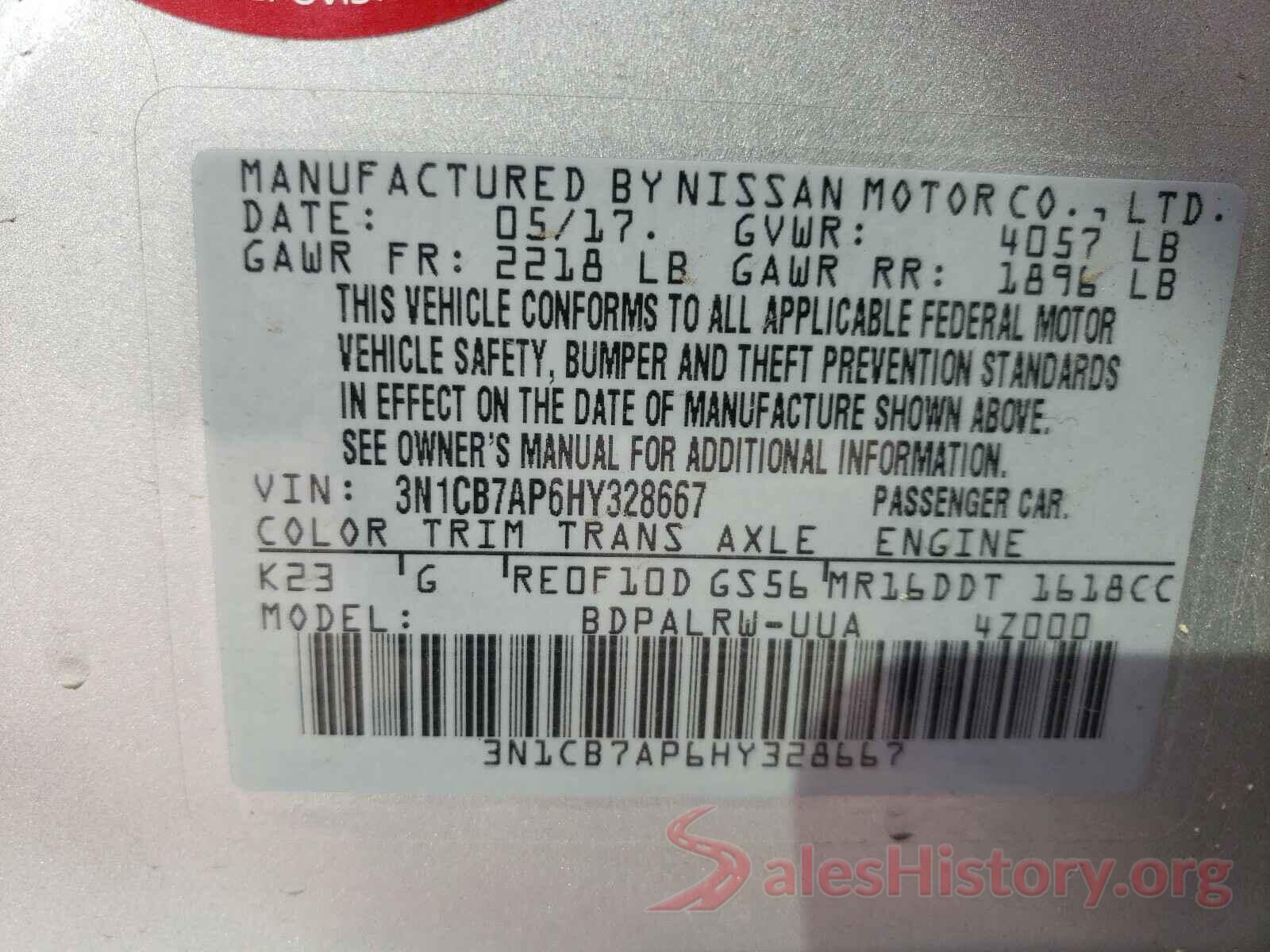 3N1CB7AP6HY328667 2017 NISSAN SENTRA