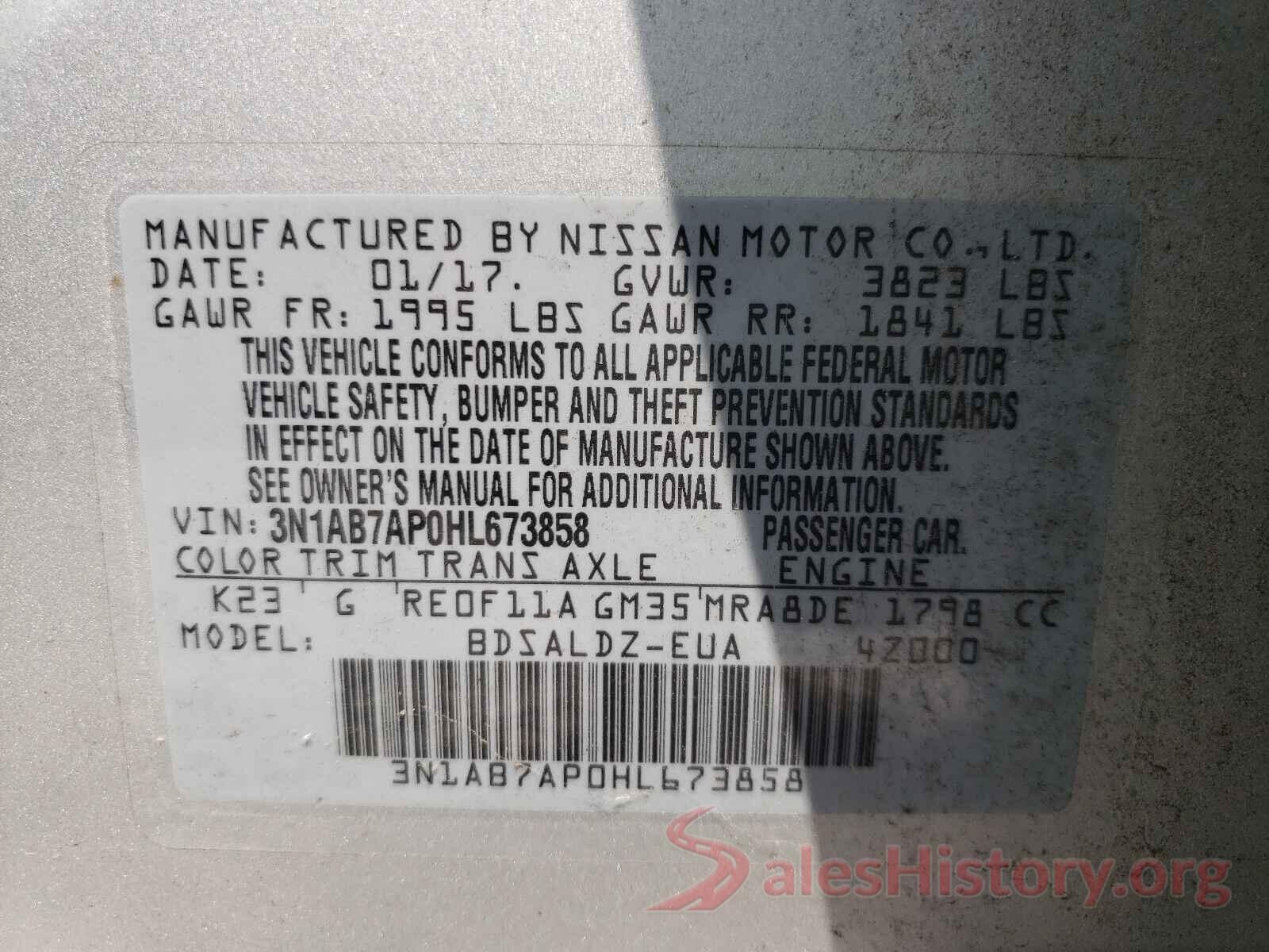 3N1AB7AP0HL673858 2017 NISSAN SENTRA