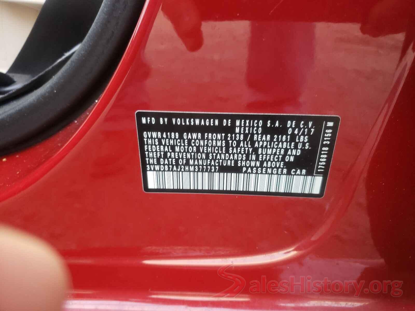 3VWDB7AJ2HM377737 2017 VOLKSWAGEN JETTA