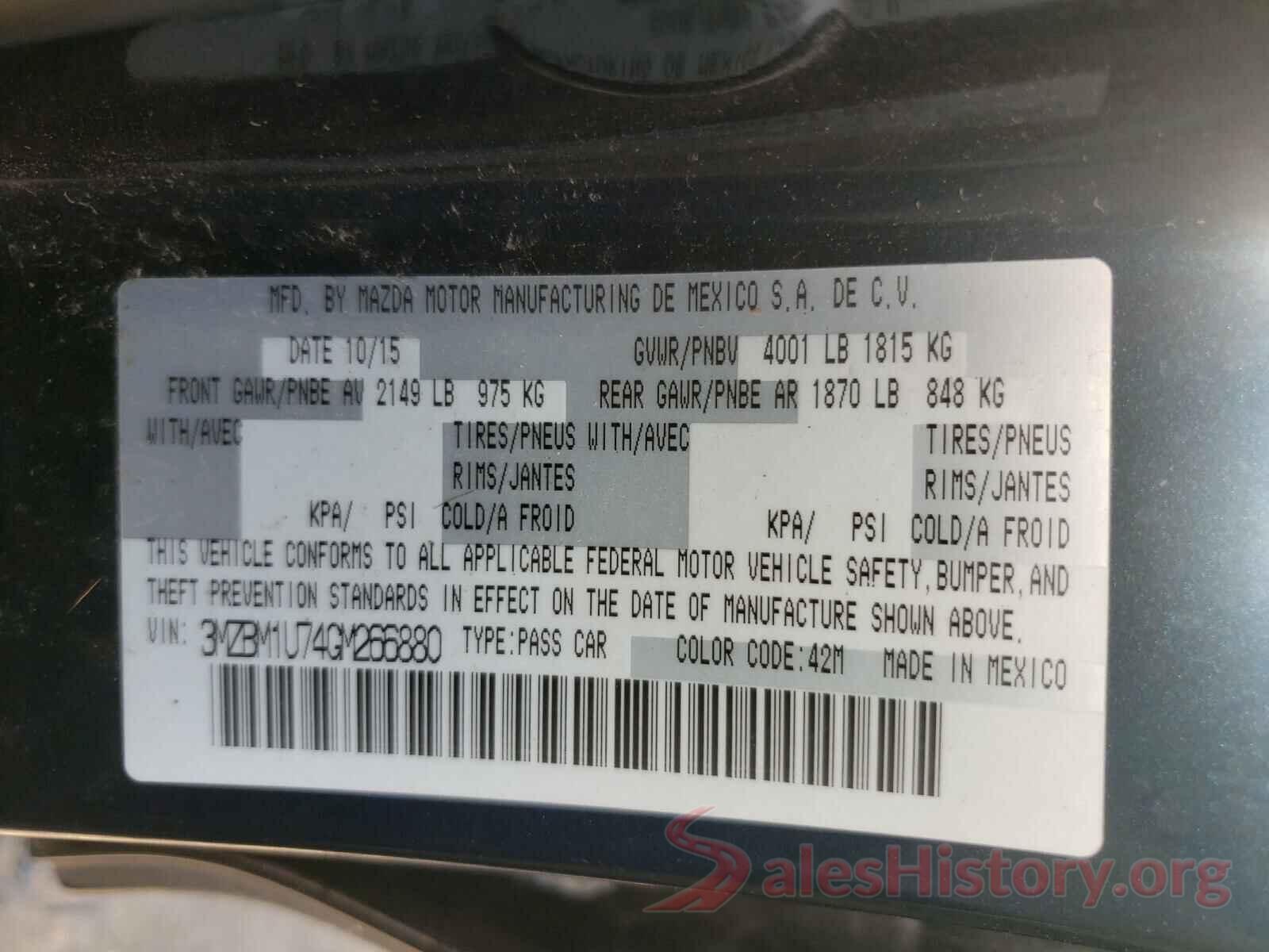 3MZBM1U74GM266880 2016 MAZDA 3